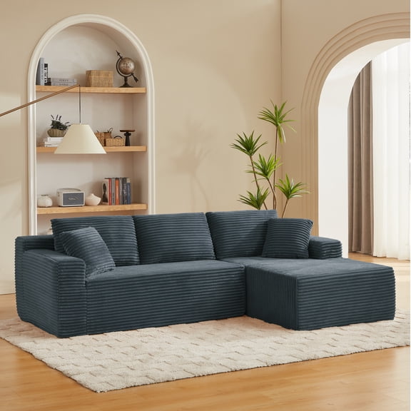 MAYEERTY Corduroy L-Shape Cloud Sectional Sofa with Deep Seat, Minimal Luxury Modular Couches for Apartment, 103*65*34"Dark Grey