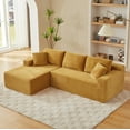 thumbnail image 1 of MAYEERTY Corduroy L-Shape Cloud Sectional Sofa with Deep Seat, Minimal Luxury Modular Couches for Apartment, 103*65*34"Yellow, 1 of 9