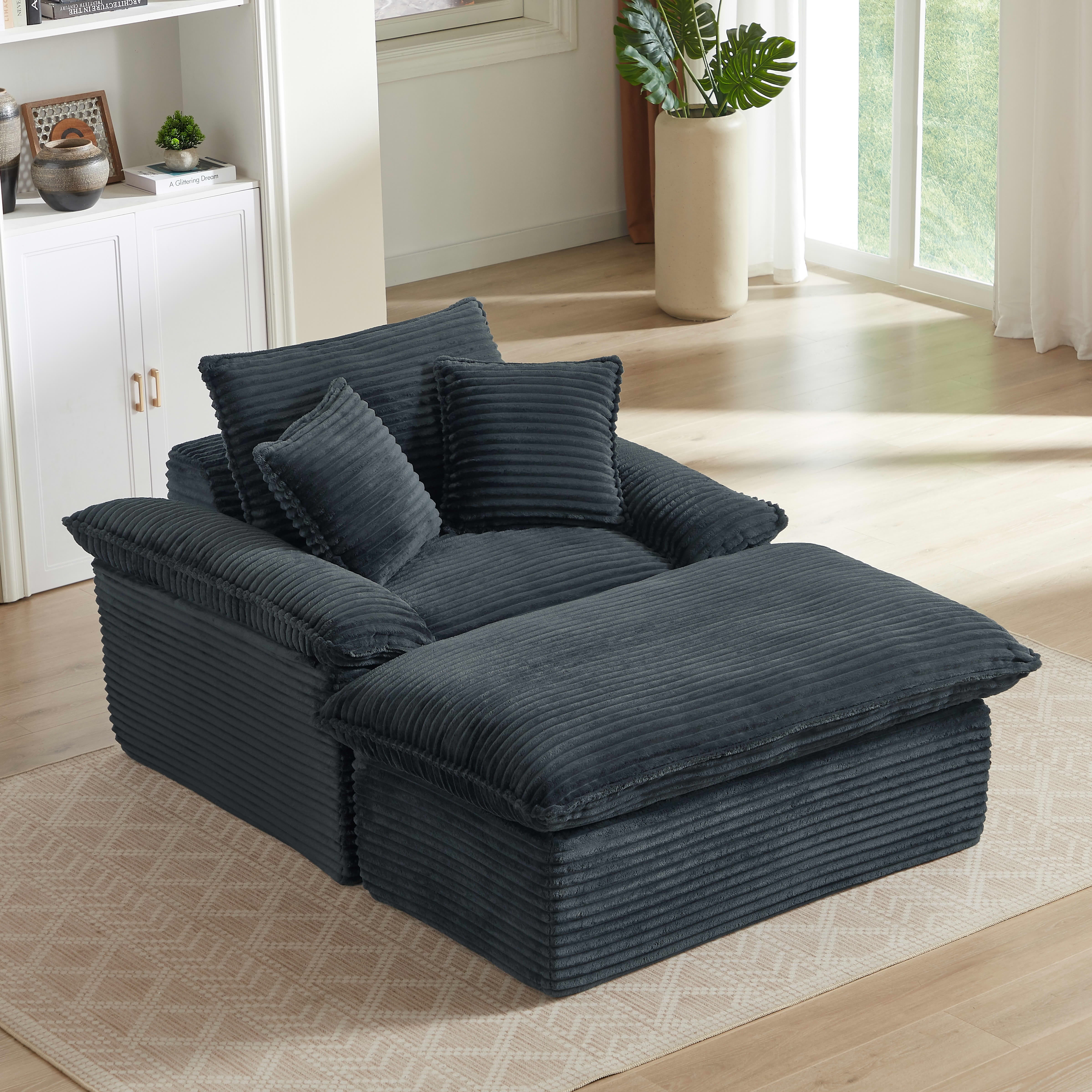 MAYEERTY Corduroy Modular Sofa, Oversized Single Chaise Lounge with Activity Footrest for Apartment, 52" Dark Gray
