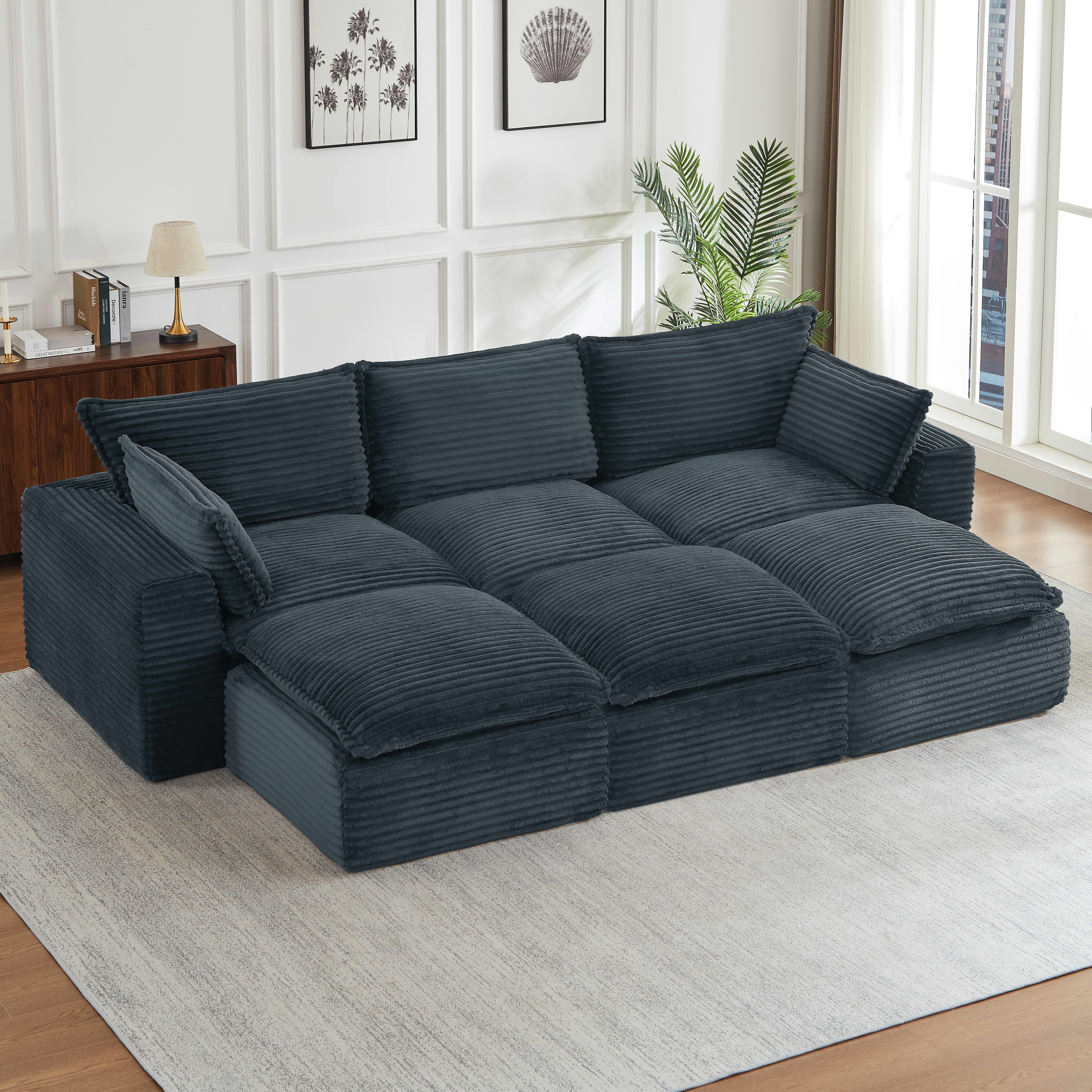 MAYEERTY Corduroy Oversized Sectional Sofa, Cloud Convertible Couch for Apartment & Living Room, Dark Gray