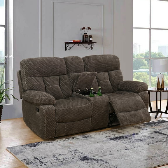 MAYEERTY Corduroy Recliner Loveseat, 2-Seater Ergonomic Reclining Sofa with Storage Bucket & Cup Holders, for Living Room & Apartment