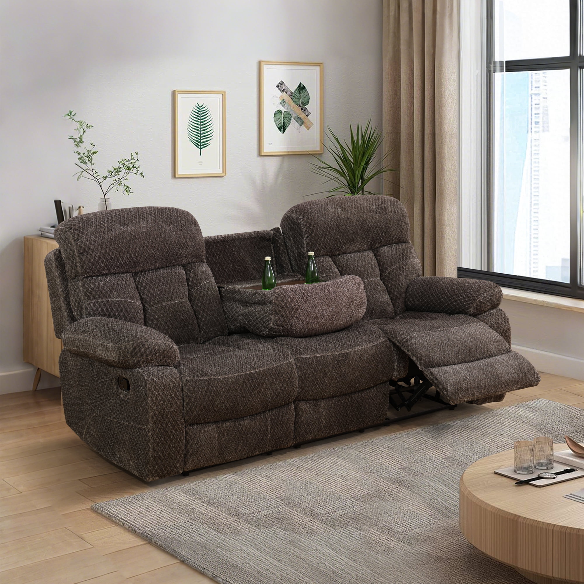 MAYEERTY Corduroy Recliner Sofa, 3-Seater Ergonomic Reclining Couch, Premium Scratch-Resistant Fabric for Living Room & Family Lounge