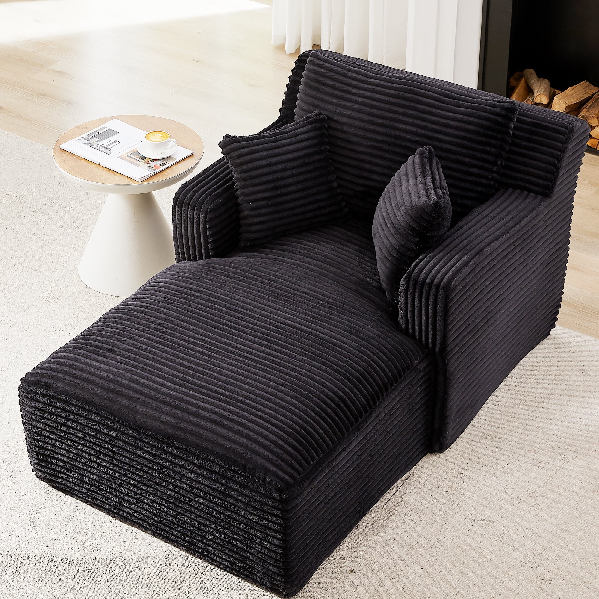MAYEERTY Corduroy Single Chaise Lounge Sofa, Modern Comfy Sleeper Couch for Apartment, 65×39" Black