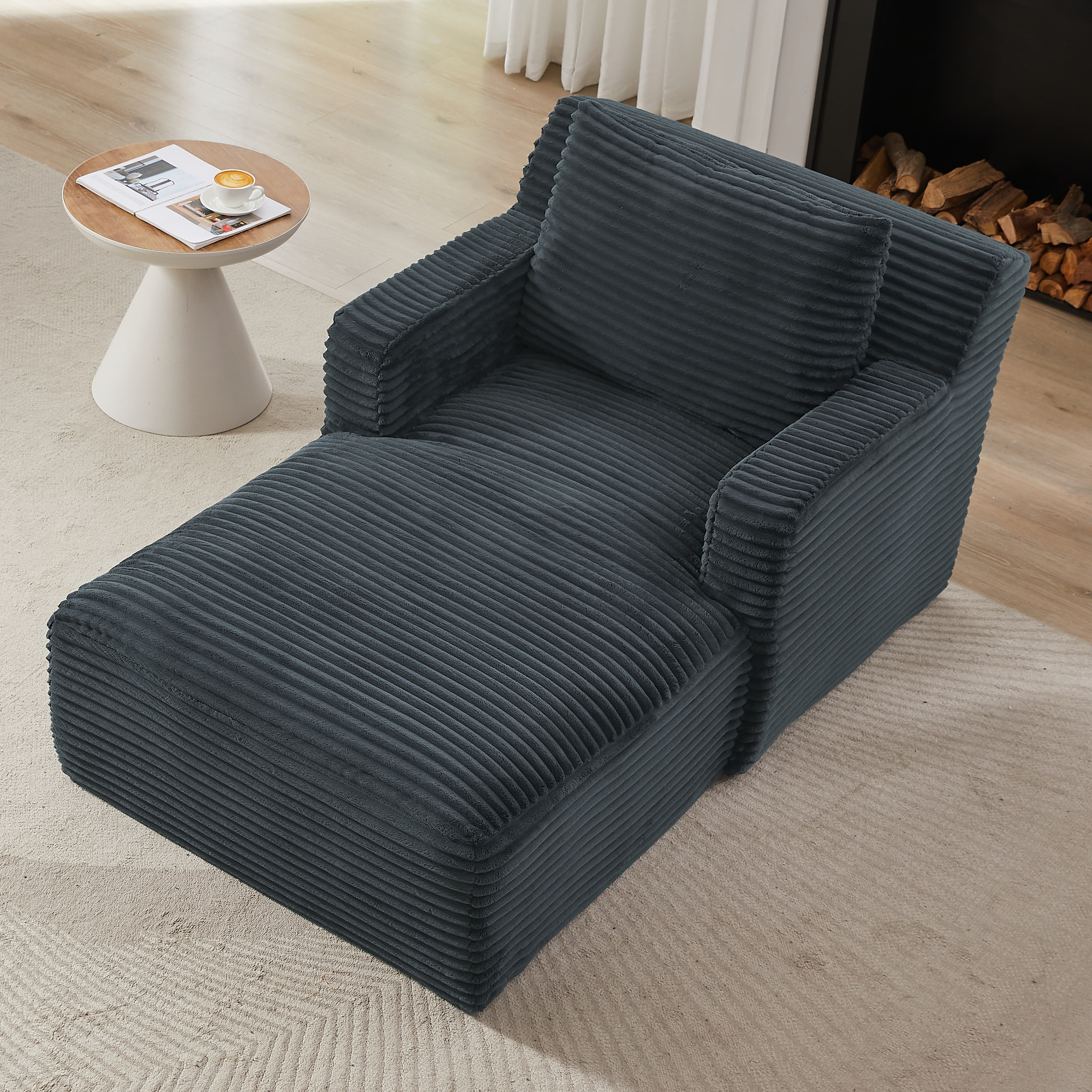 MAYEERTY Corduroy Single Chaise Lounge Sofa, Modern Comfy Sleeper Couch for Apartment, 65×39" Gray