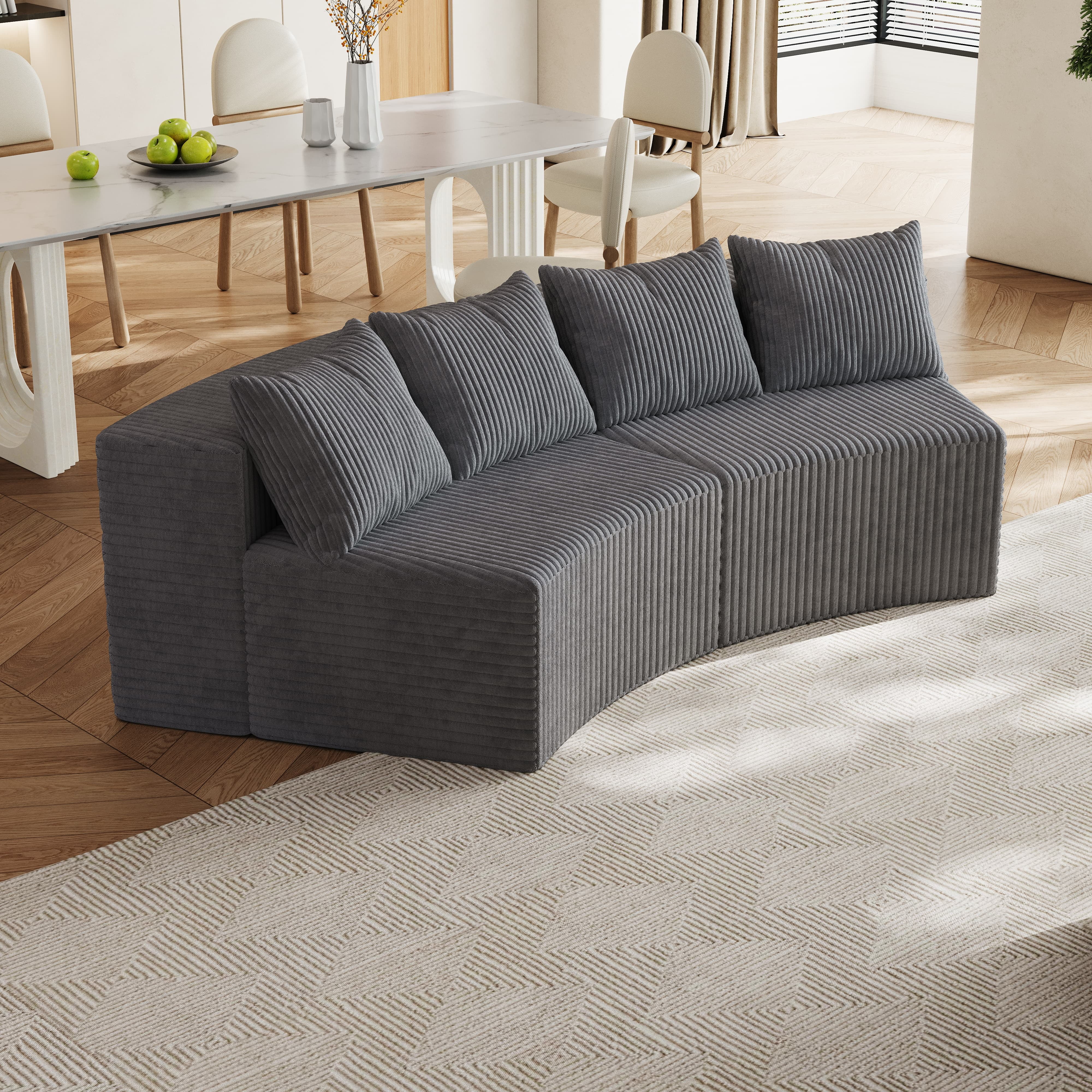 MAYEERTY Corduroy curved sectional sofa with four pillows,Curved Symmetrical Modular Semi Circular Sofa Sectional for bedroom, living room