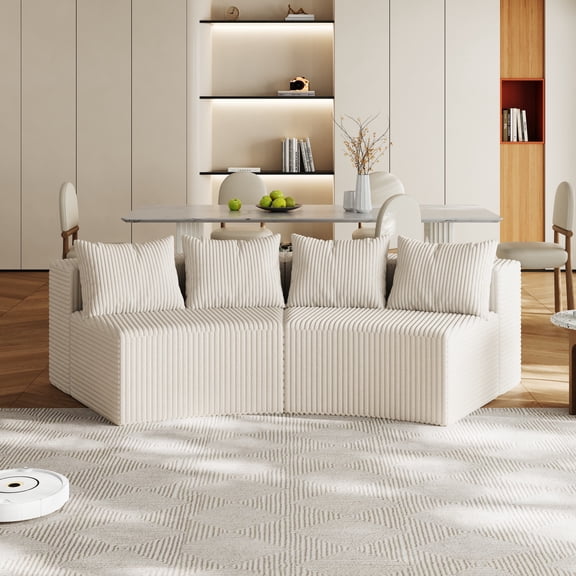 MAYEERTY Corduroy Curved Modular Sectional Sofa with 4 Pillows (2 Modules for Living Room)