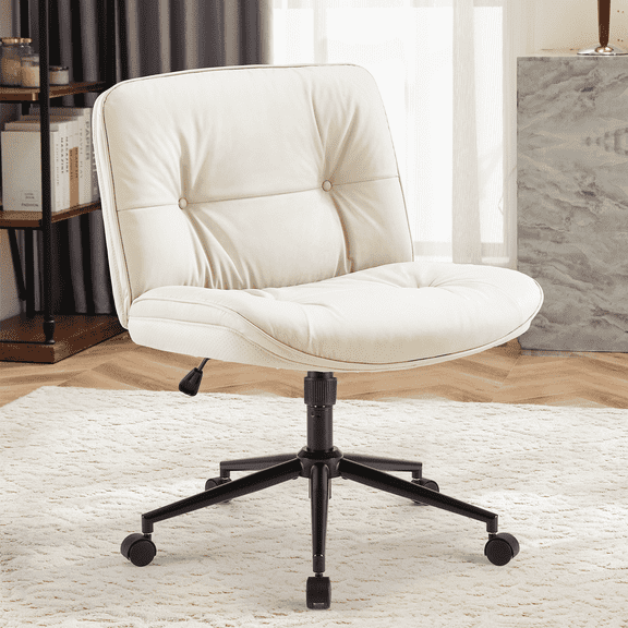 MAYEERTY Criss Cross Legged Office Chair, Armless Wide Seat with Wheels, Swivel Height-Adjustable Comfy Computer Task Seating