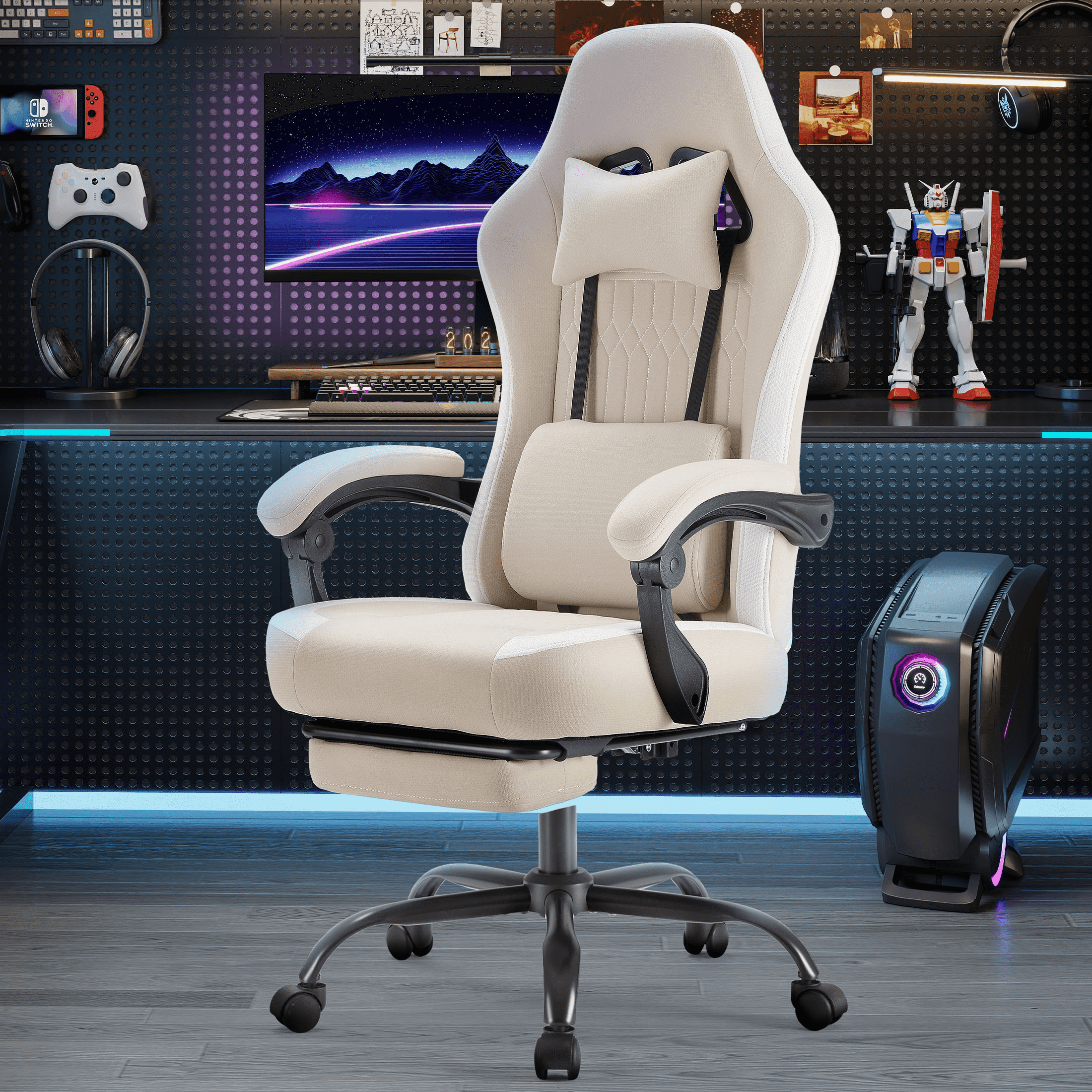 MAYEERTY Criss Cross Legged Office Seating, Armless Wide Seat with Wheels, Swivel Height-Adjustable Comfy Chair