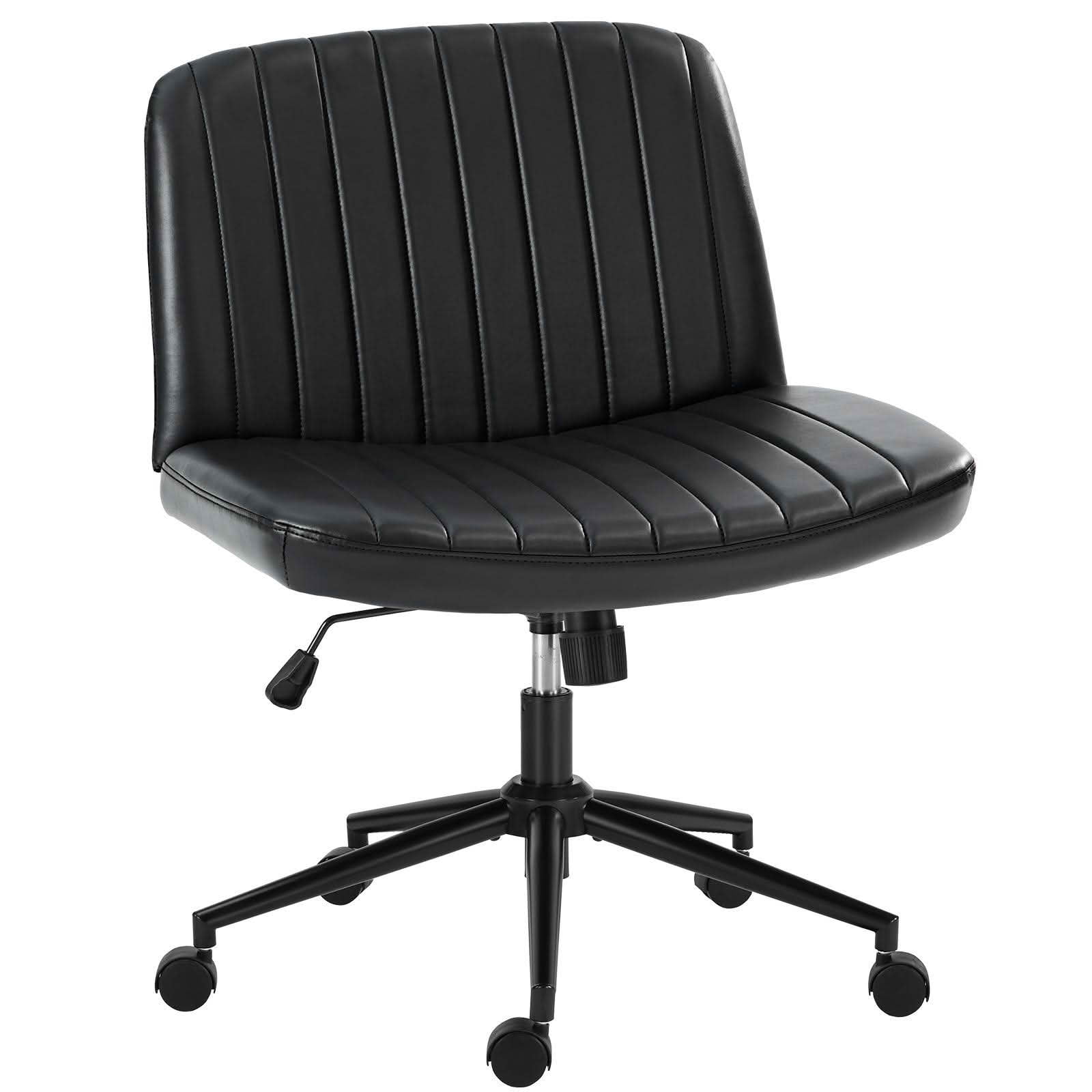 MAYEERTY Cross-Legged Office Vanity Chair, Armless Swivel Fabric Chair with Replaceable Wheels Fixed Base