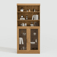 thumbnail image 1 of MAYEERTY Curio Display Cabinet with Glass Doors, DIY Combination Storage Cabinets with Adjustable Shelves for Living Room, Natural Wood, 1 of 1