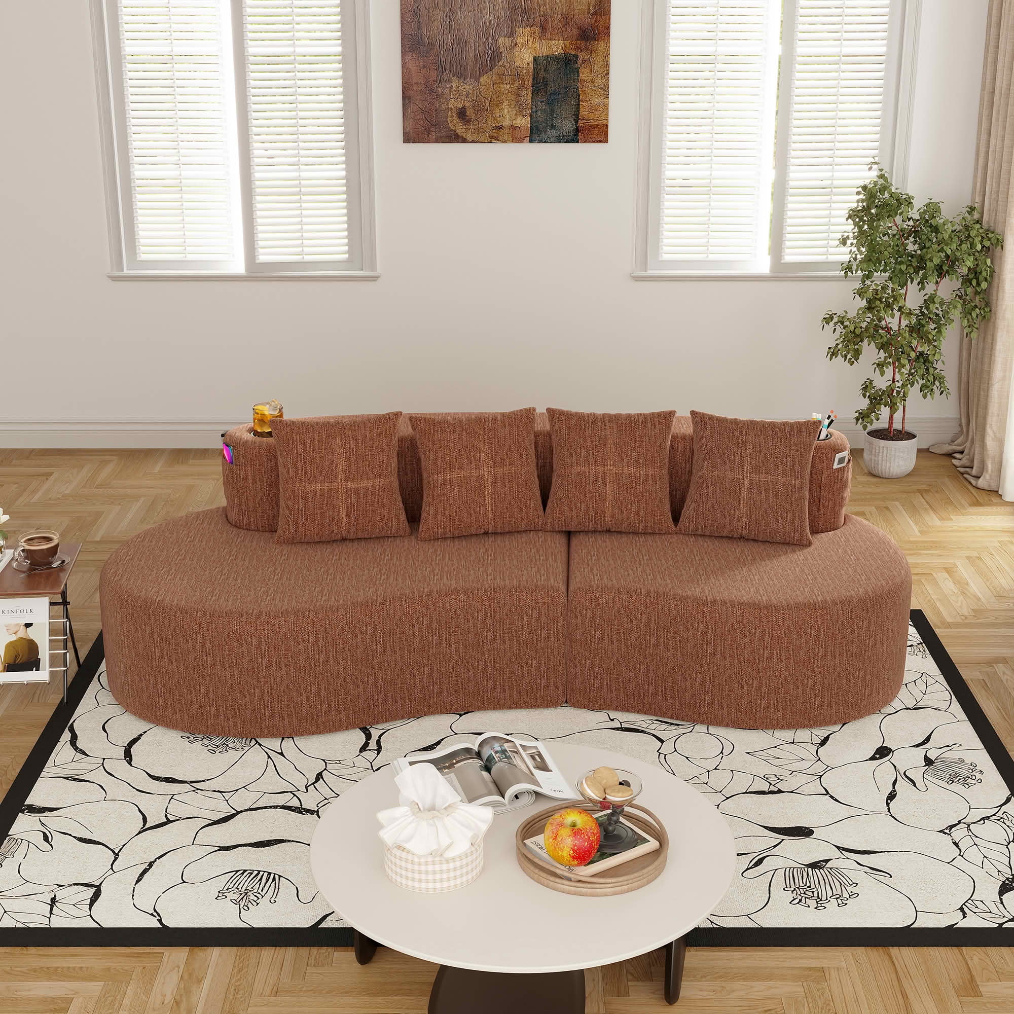 MAYEERTY Curved 3-Seat Modular Sectional Sofa, Minimalist Half Moon Chenille Couch for Living Room & Apartment