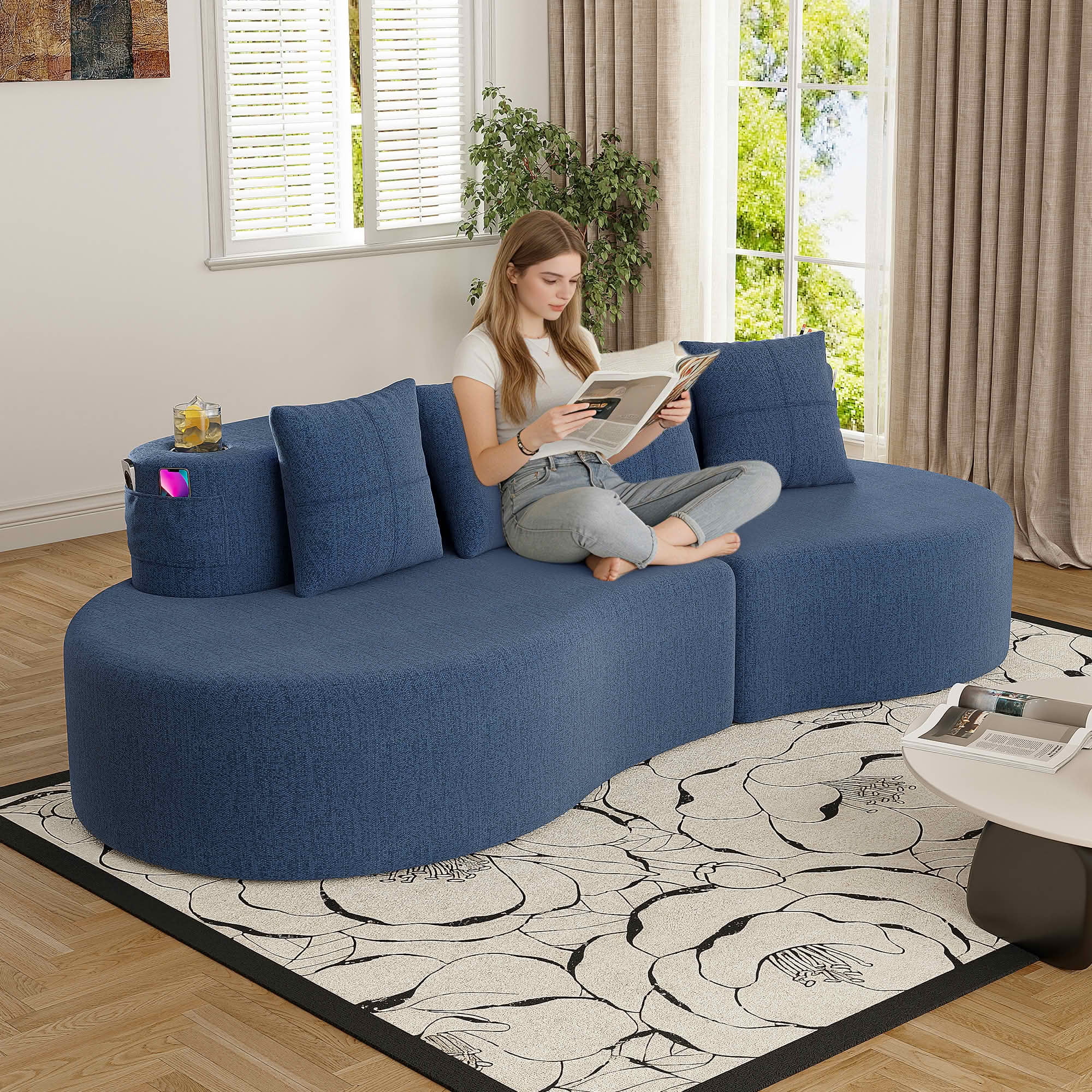 MAYEERTY Curved 3-Seat Modular Sectional Sofa, Minimalist Half Moon Chenille Couch for Living Room & Apartment