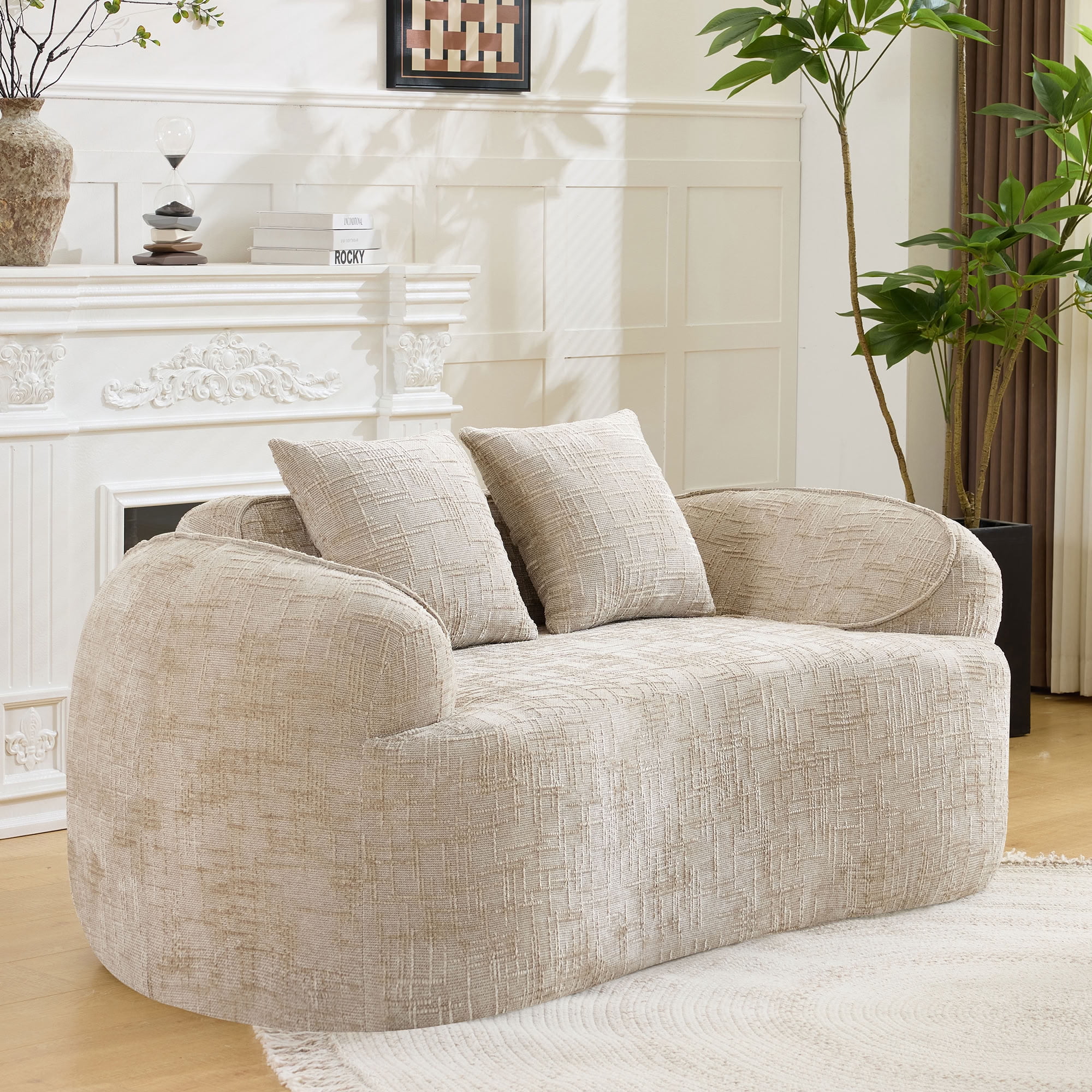 MAYEERTY Curved Compressed Loveseat Sofa, Chenille 2-Seat Upholstered Couch with 2 Pillows, No-Assembly for Small Apartment Living Room Bedroom