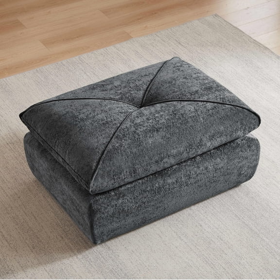 MAYEERTY Dark Gray Chenille Modular Ottoman Sofa, 300lbs Spring Support Flexible Footrest for Living Room Apartment