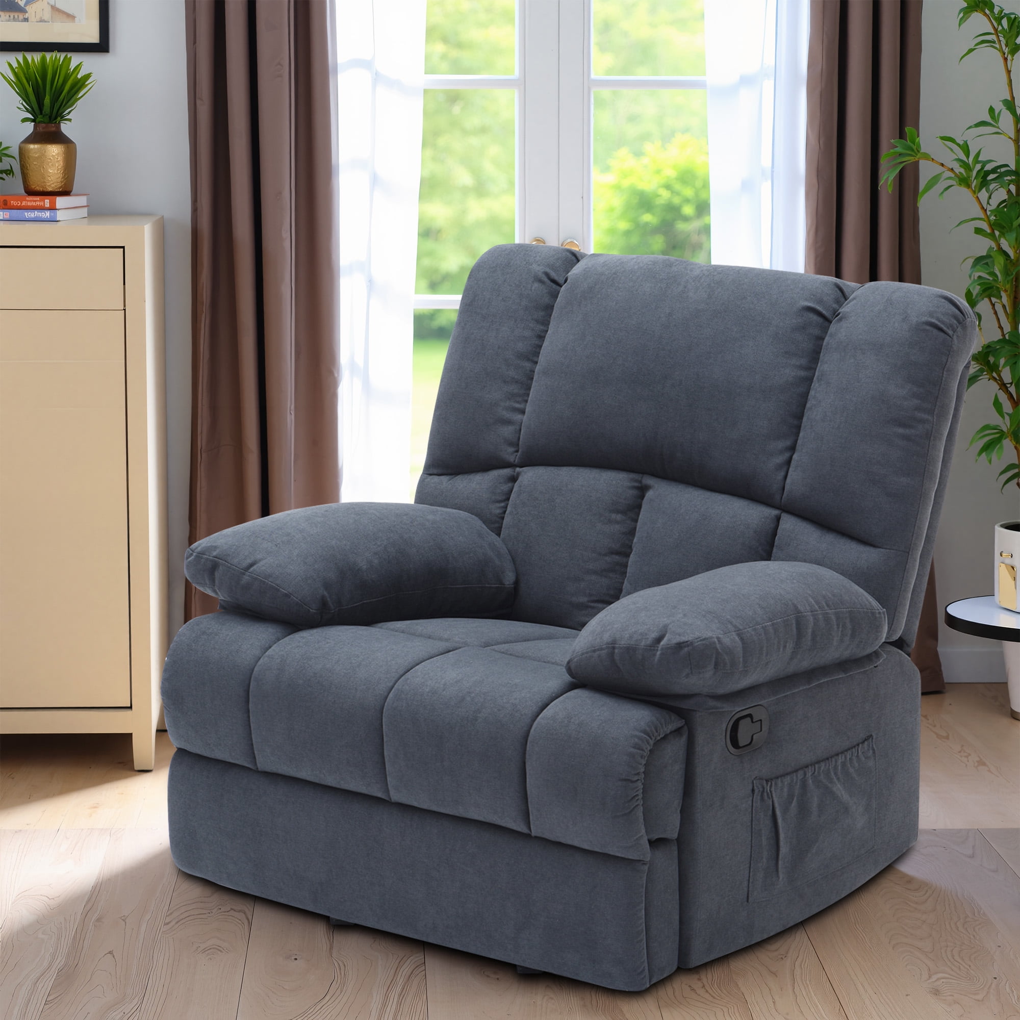 MAYEERTY Dark Gray Oversized Rocking Recliner Sofa for Adults ...