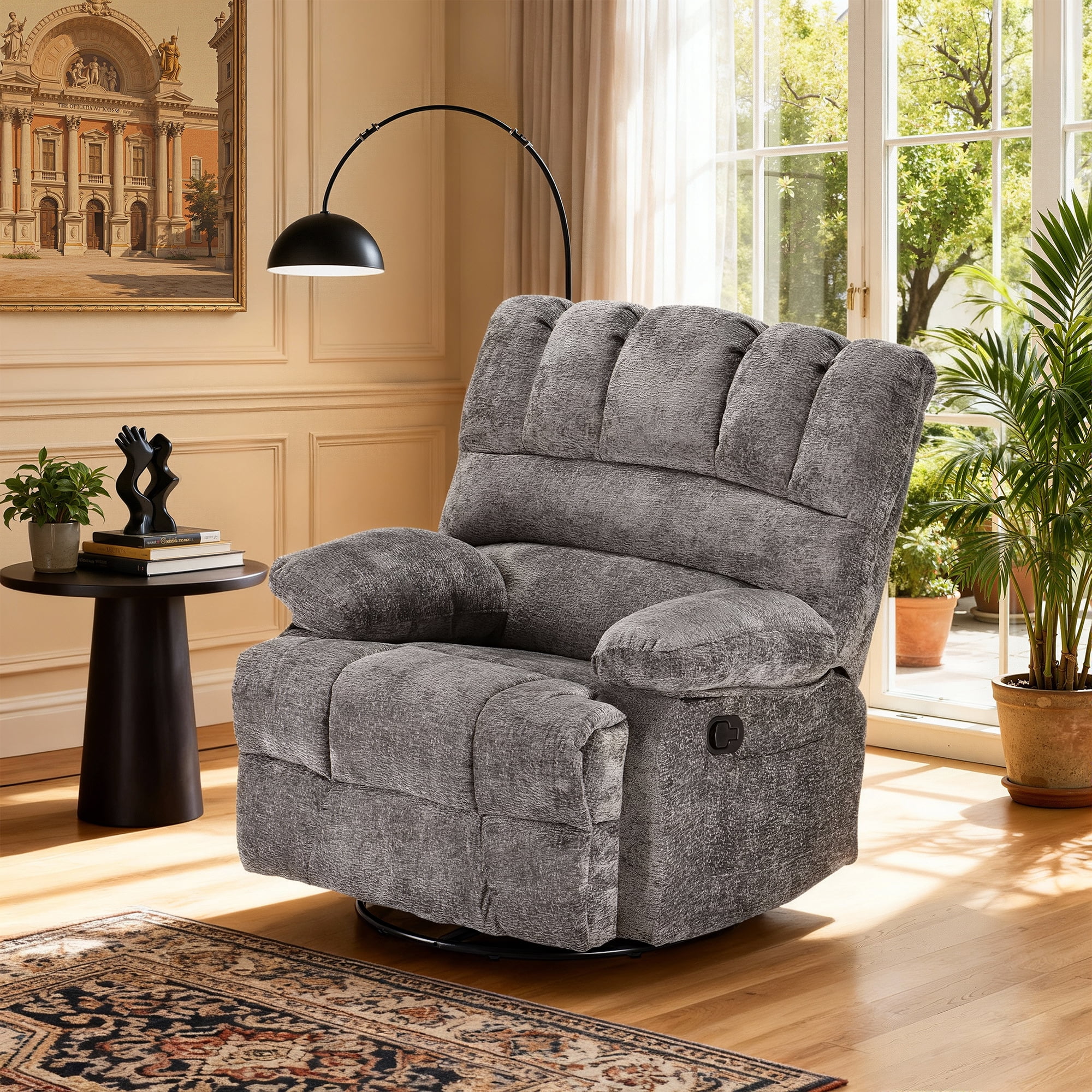 MAYEERTY Dark Gray Oversized Swivel Rocker Recliner Sofa for Adults ...