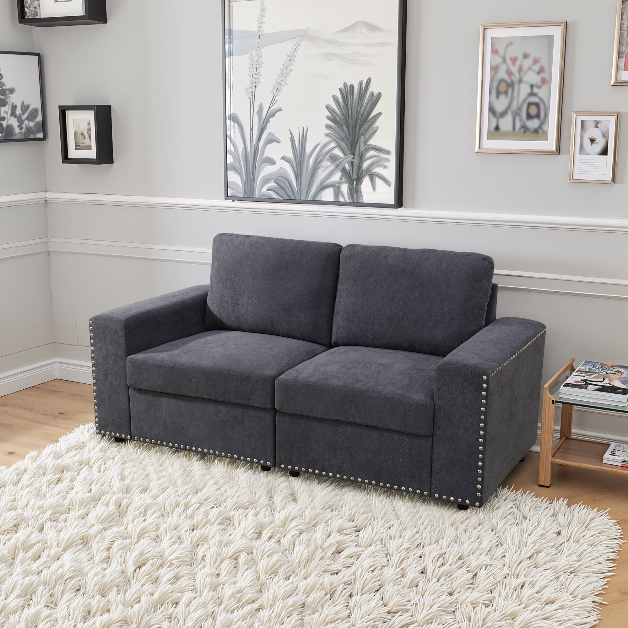 MAYEERTY Dark Gray Corduroy Fabric Living Room Sofa Set