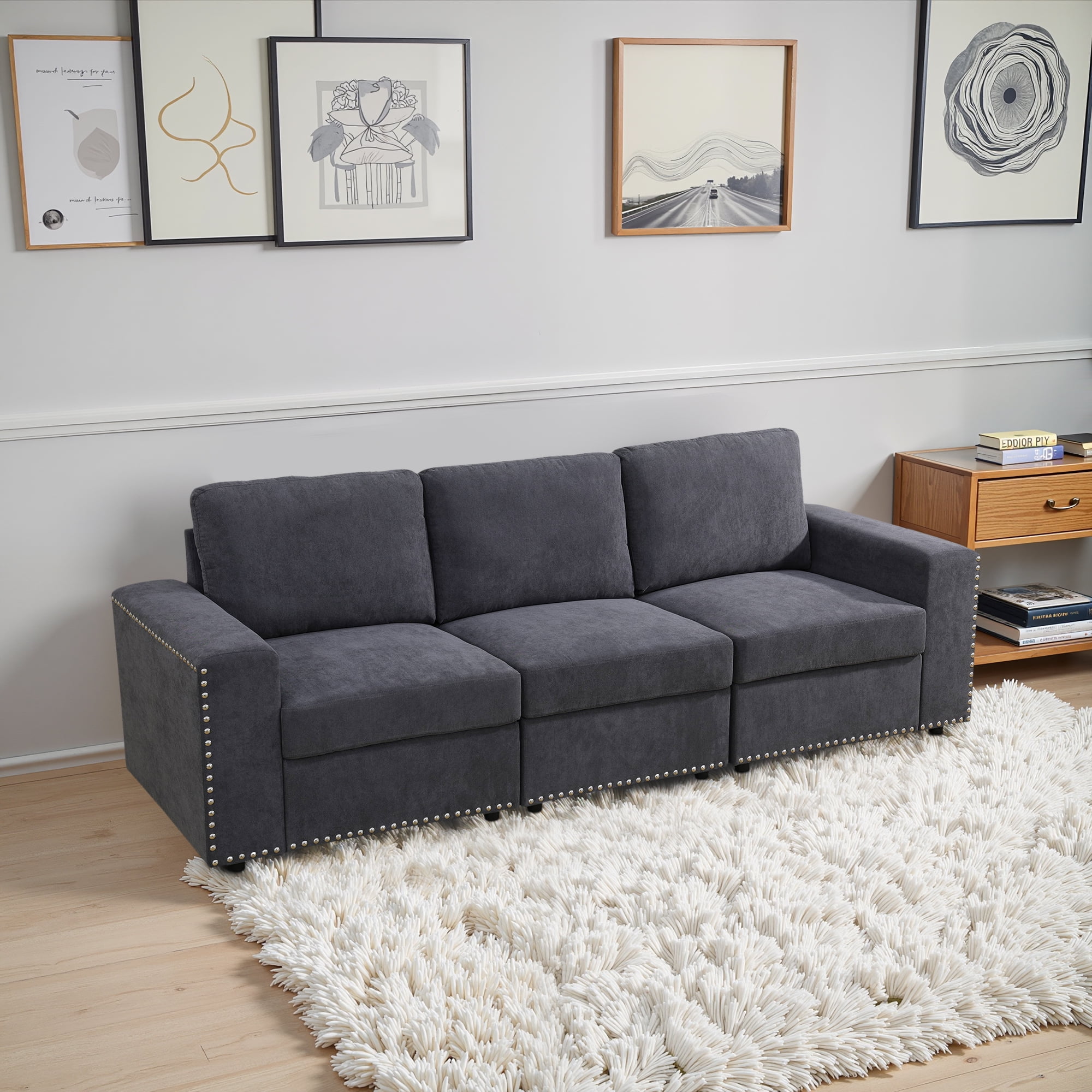 MAYEERTY Dark Gray Corduroy Fabric Living Room Sofa Set