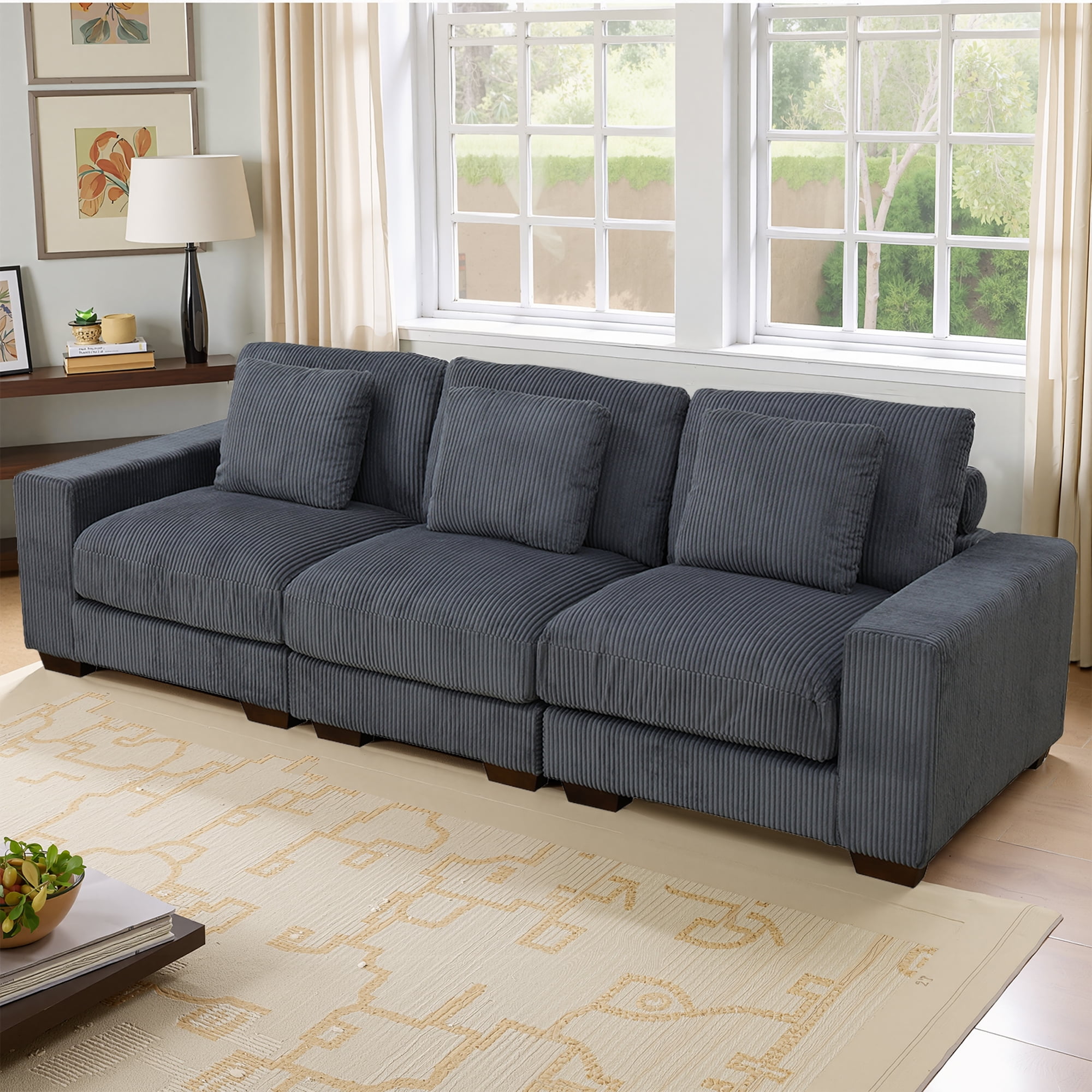 MAYEERTY Dark Gray Corduroy Living Room Sofa Set