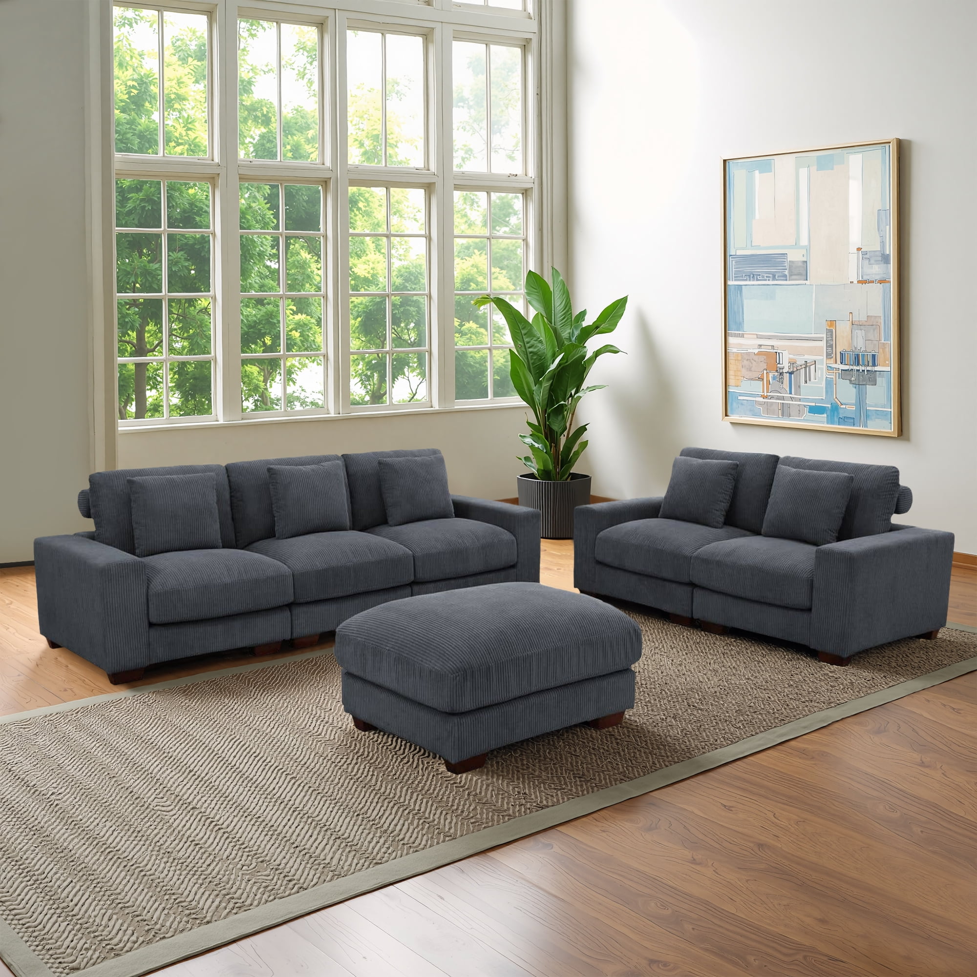 MAYEERTY Dark Gray Corduroy Living Room Sofa Set