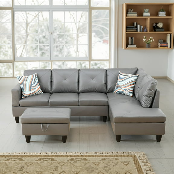 MAYEERTY Faux Leather 3-Piece Couch Living Room Sofa Set，Dark Gray