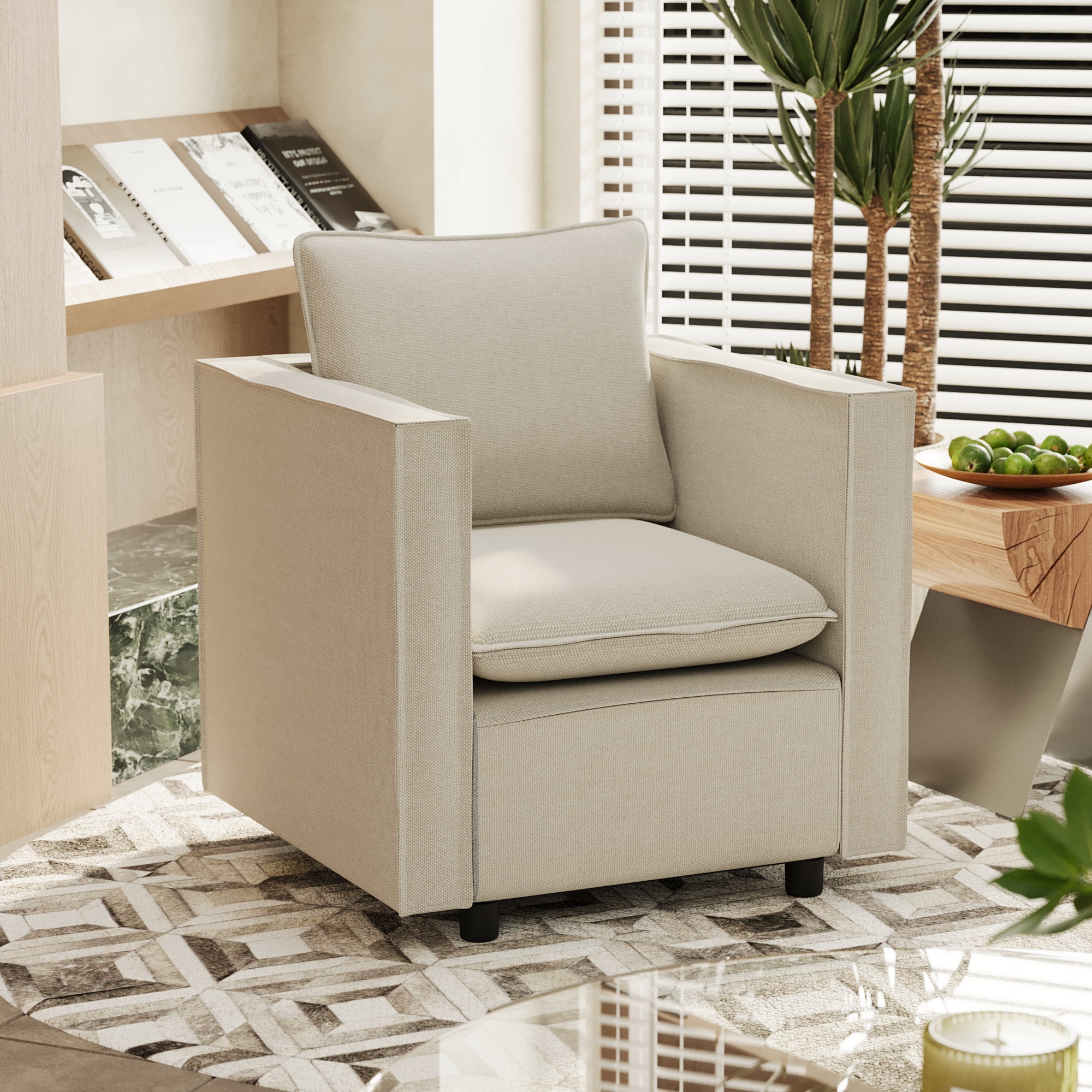 MAYEERTY Decorative Beige Single Sofa Chair – Comfortable Soft Cushioned Armchair, Modern Design for Bedroom/Corner/Reading Room