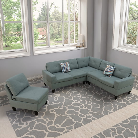 MAYEERTY Dendrobium Green Calico 4-Piece Living Room Sofa Set