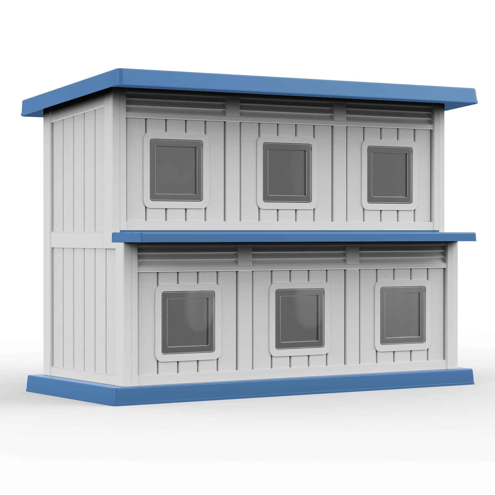 MAYEERTY Double-Decker Cat House, 6 Independent Compartments Pet Retreat with FloodGuard Roof & Tool-Free Back Panel