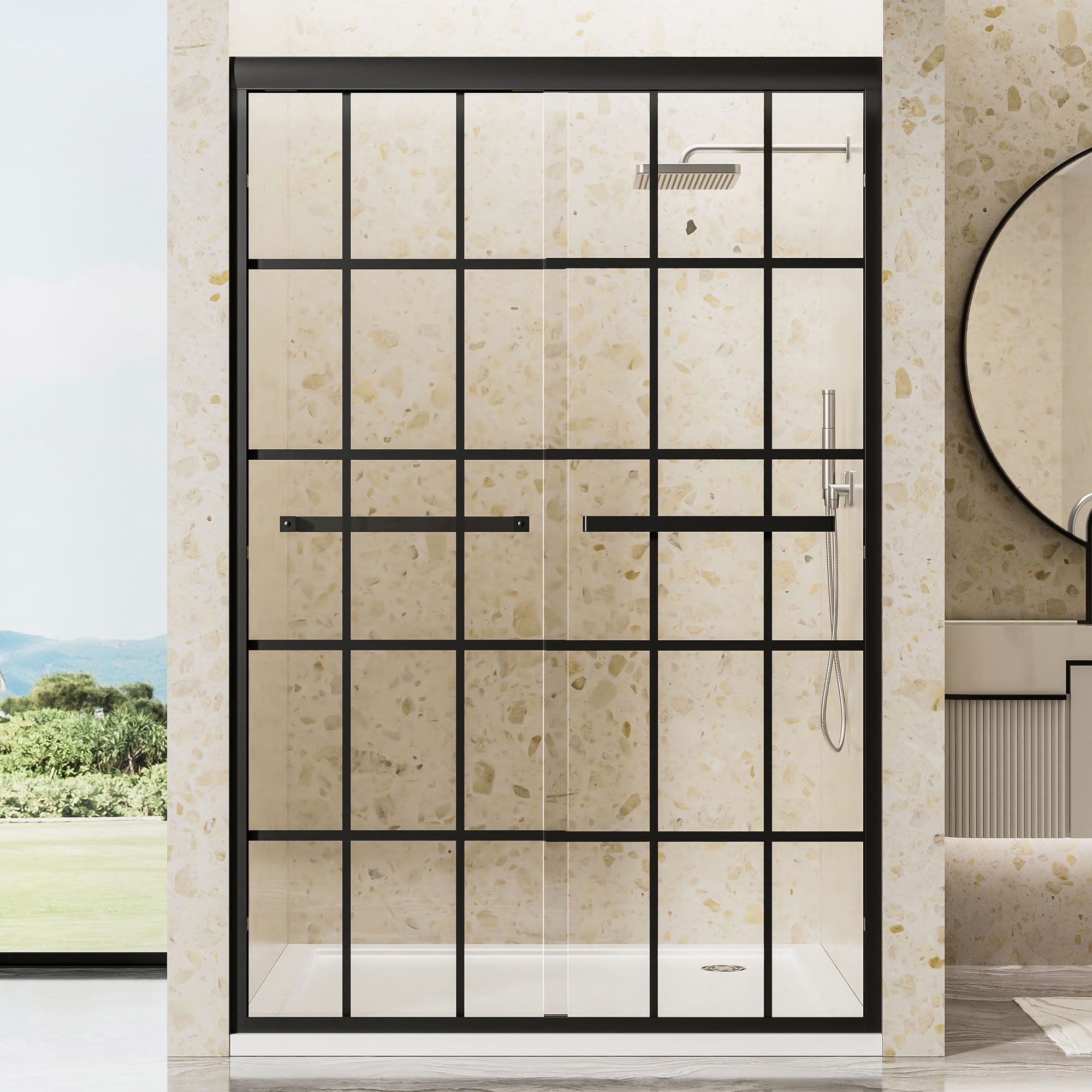 MAYEERTY Double Sliding Shower Door, Matte Black Aluminum Frame, 1/4 ...