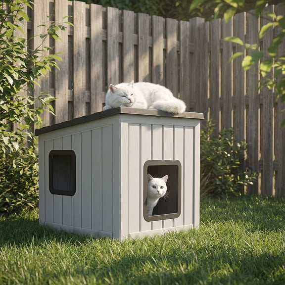 MAYEERTY Dual-Door Cat House for Indoor & Outdoor, Rain-Resistant Sloped Roof Pet Retreat with Easy-Clean Leak Holes