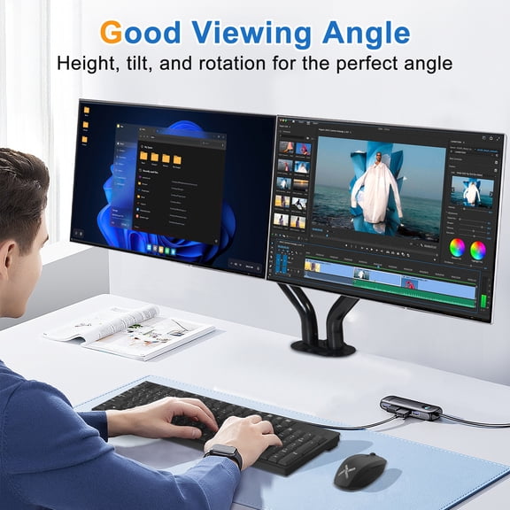 MAYEERTY Dual Gas Spring Monitor Mount, Adjustable Desk Mount for 15-32 inch Screens, Clamp-on, Black