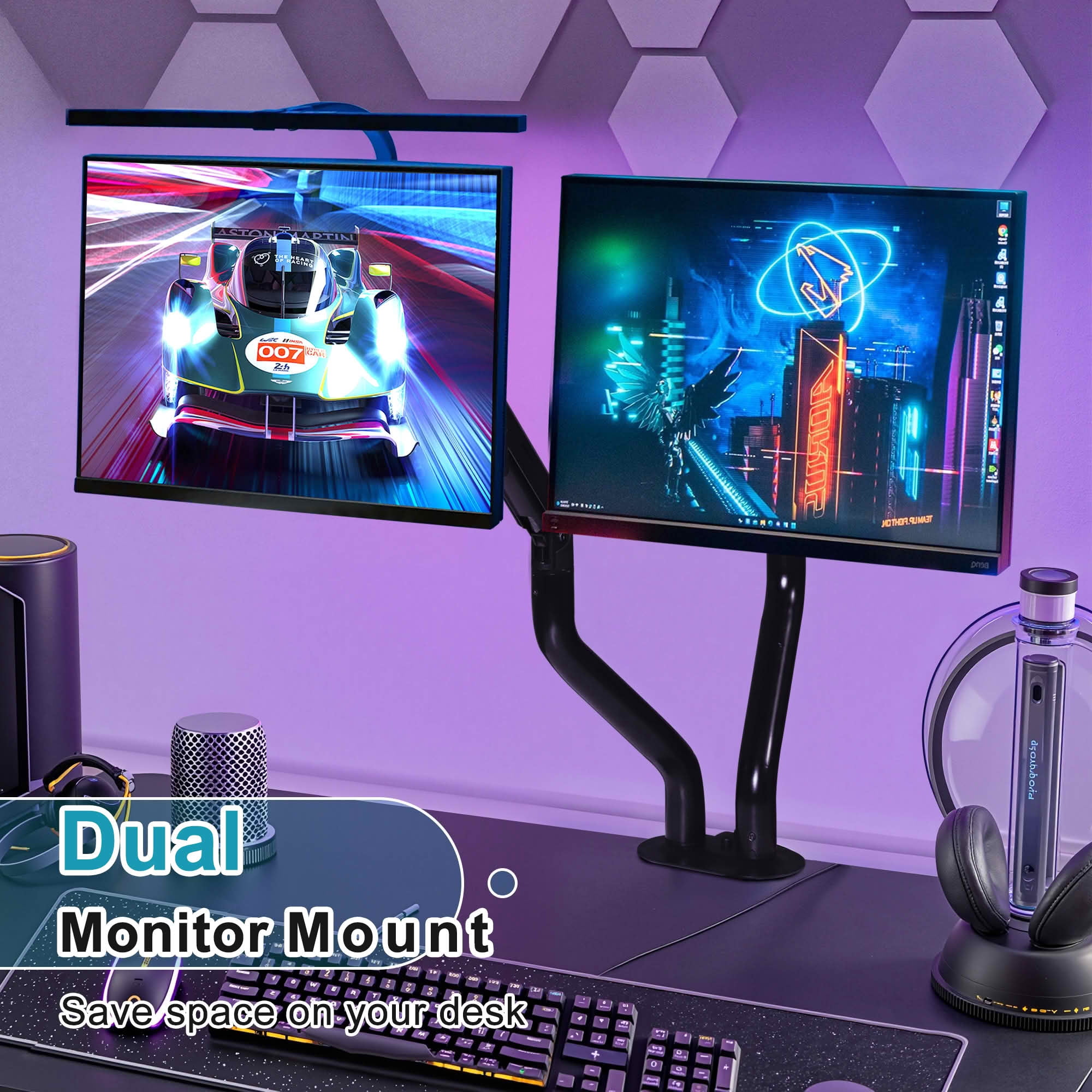 MAYEERTY Dual Monitor Counterbalance Desk Mount for 17-32" Screens, Swivel & Height Adjustable Dual Monitor Stand
