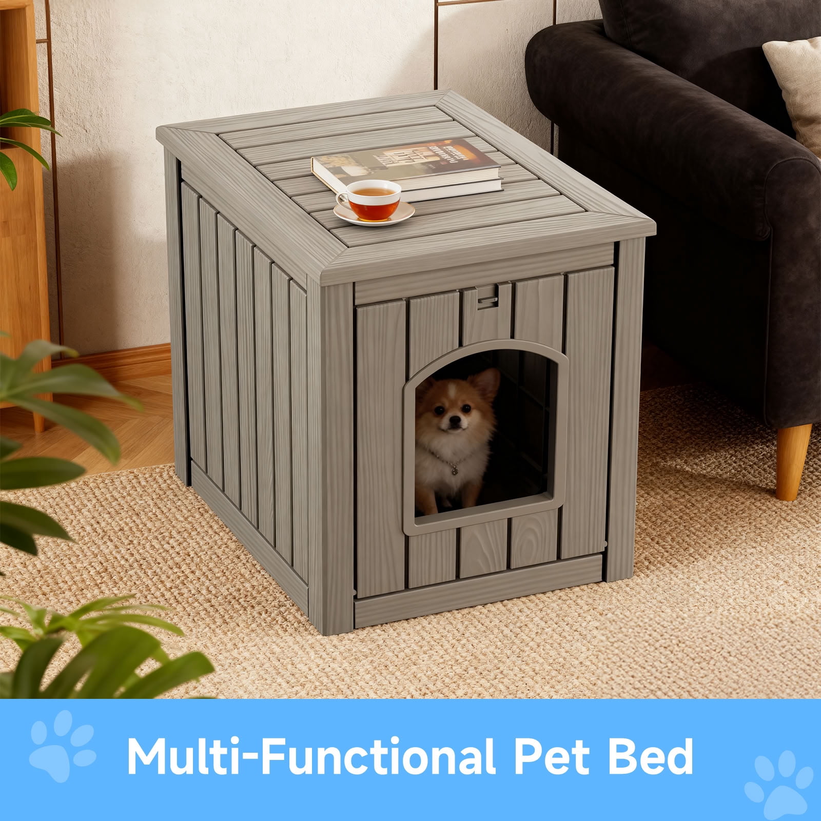 MAYEERTY Dual-Use Indoor Cat House & Litter Box Enclosure, Wood-Textured Litter Hideaway Furniture