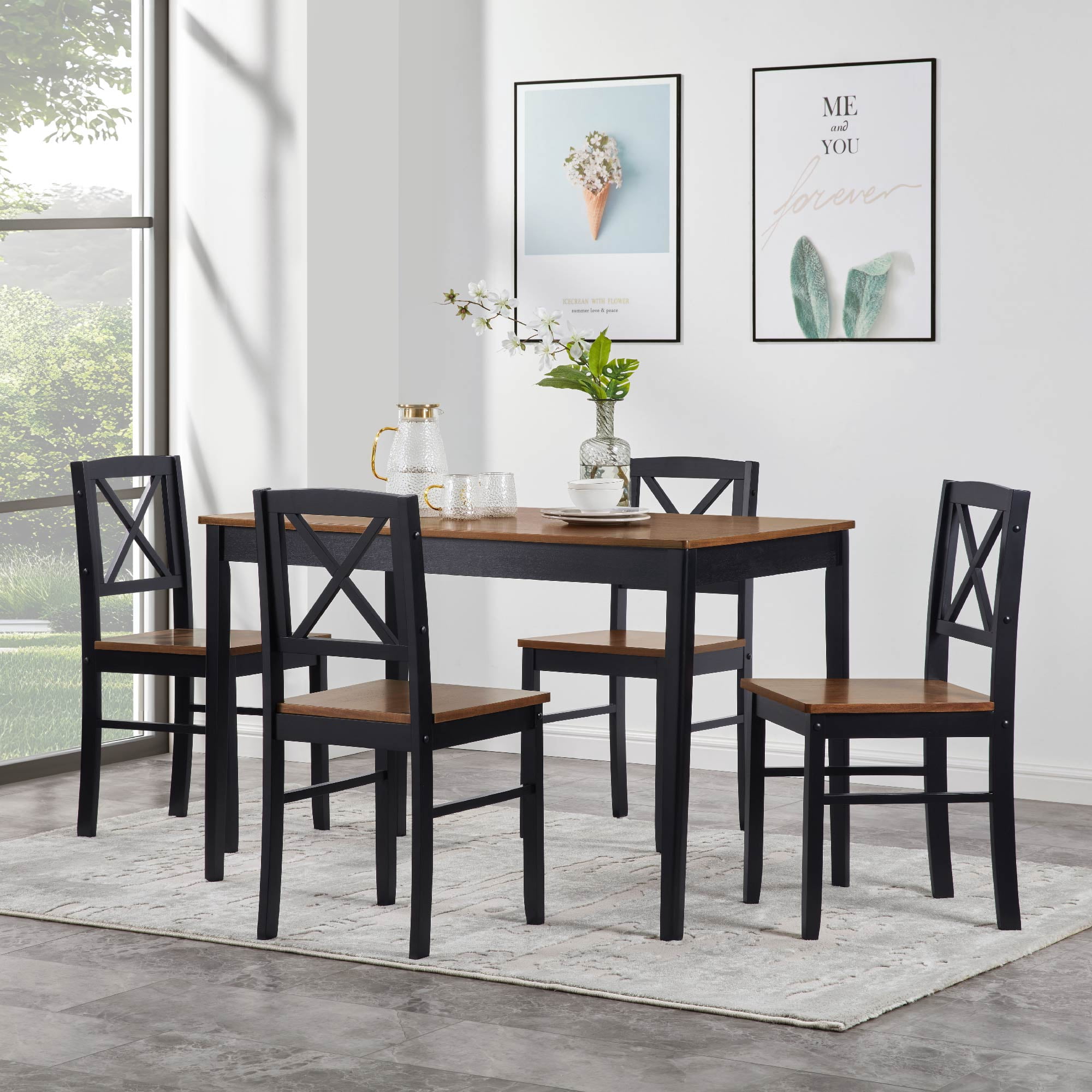 MAYEERTY Eco-Friendly Solid Wood Dining Set – Sustainable Dining Table with Black Metal Accents for Home & Restaurant,Dark Brown