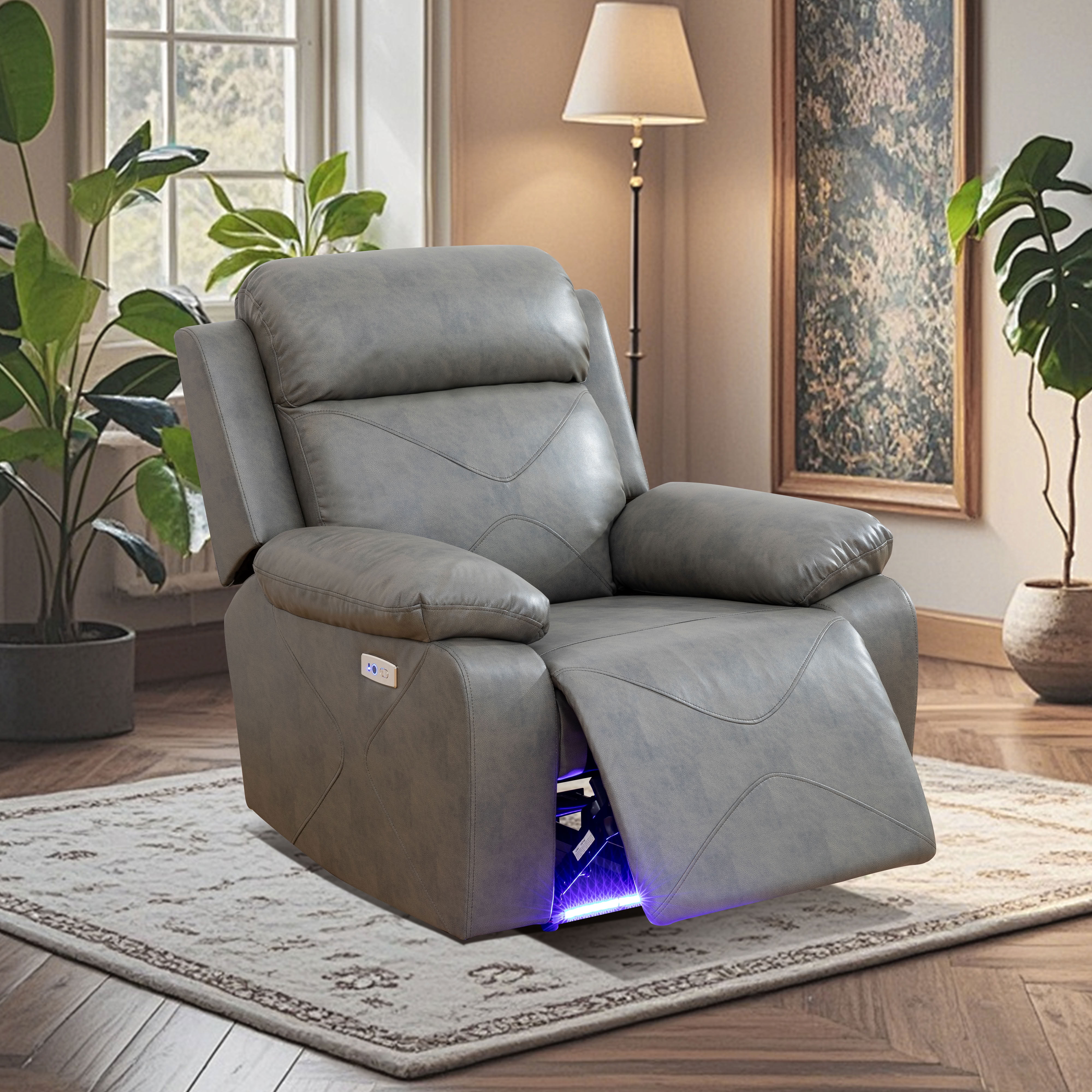 MAYEERTY Electric Recliner Chair, Breathable Leather Sofa with LED Lights for Living Room Bedroom
