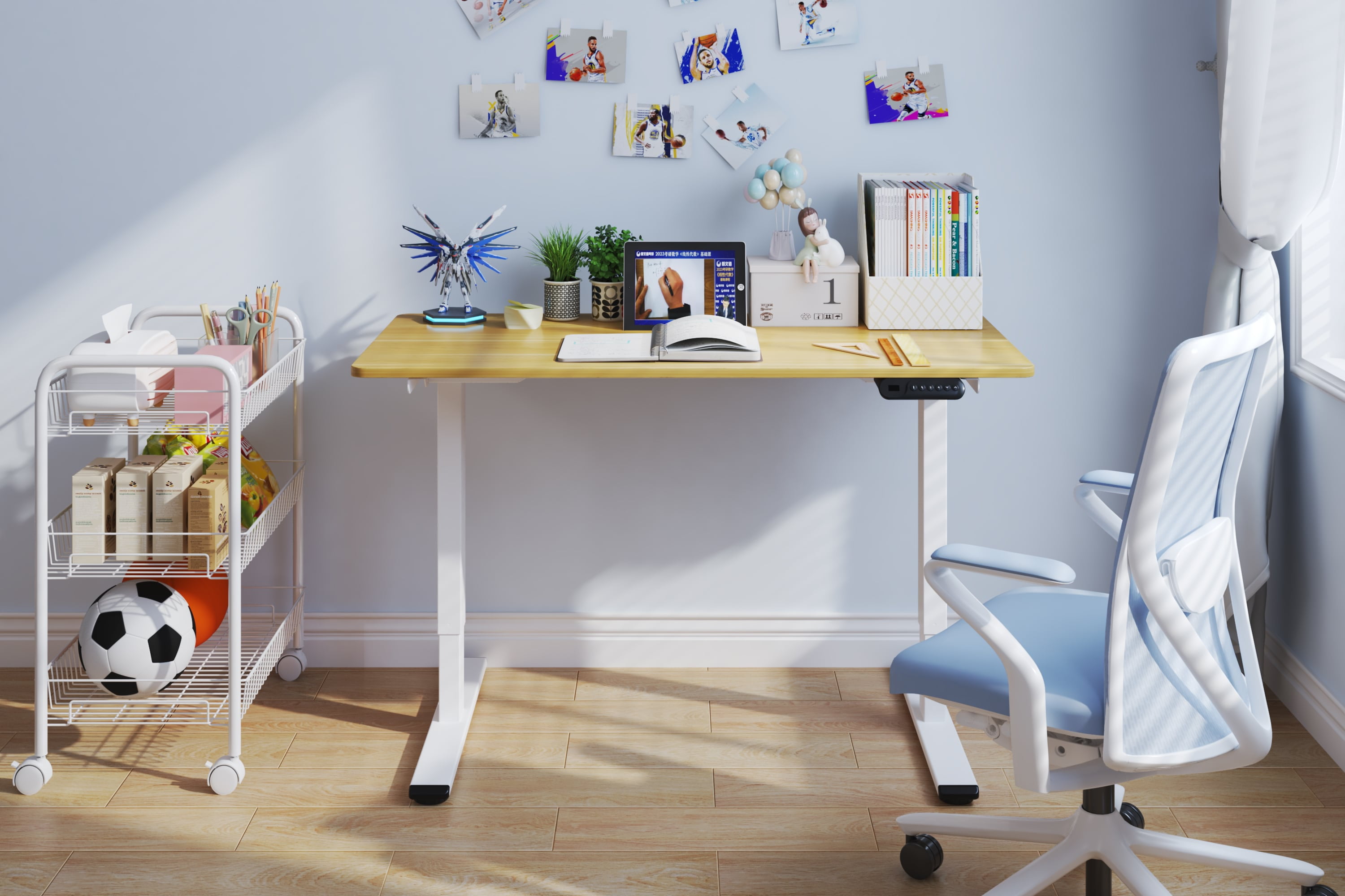 MAYEERTY Electric Standing Desk, 48"x24" Dual Motor Adjustable Height Desk,White & Natural