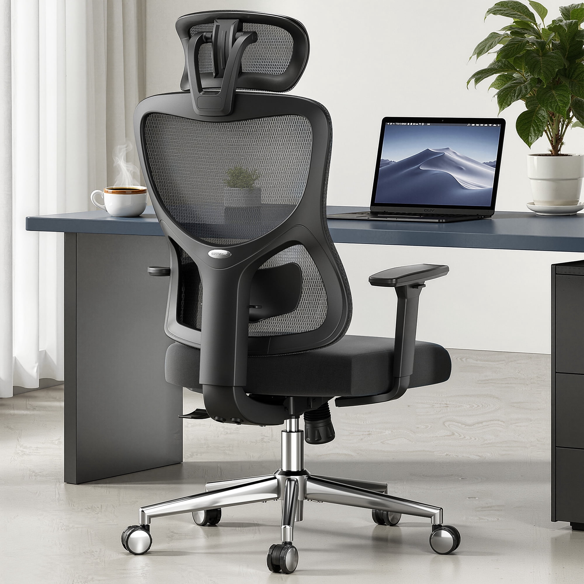 MAYEERTY Ergonomic Mesh Home Office Chair with Headrest, Adjustable Lumbar Support, 3D Armrests, Black