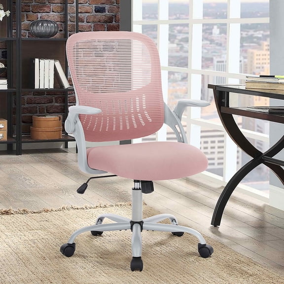 MAYEERTY Ergonomic Mid-Back Office Chair, Flip Handrail Lumbar Support Rocking Mode Height Adjustable