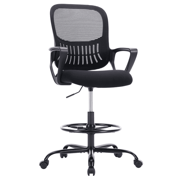 MAYEERTY Ergonomic Office Chair for Standing Desk with Adjustable Height, Computer Desk Chairs, Fixed Handrail, Black