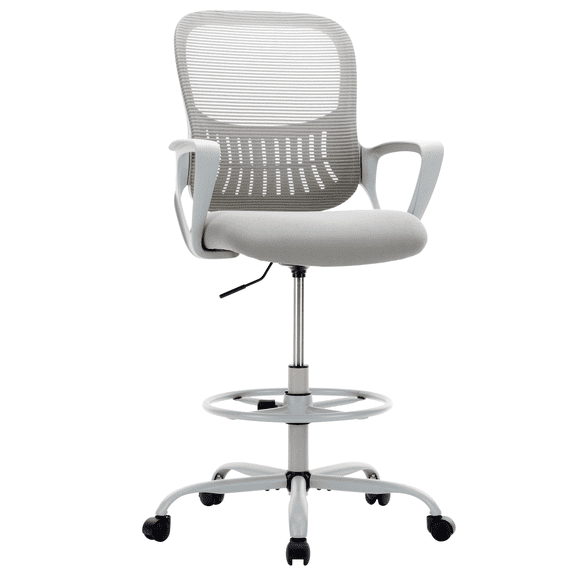 MAYEERTY Ergonomic Office Chair for Standing Desk with Adjustable Height, Computer Desk Chairs, Fixed Handrail， Gray