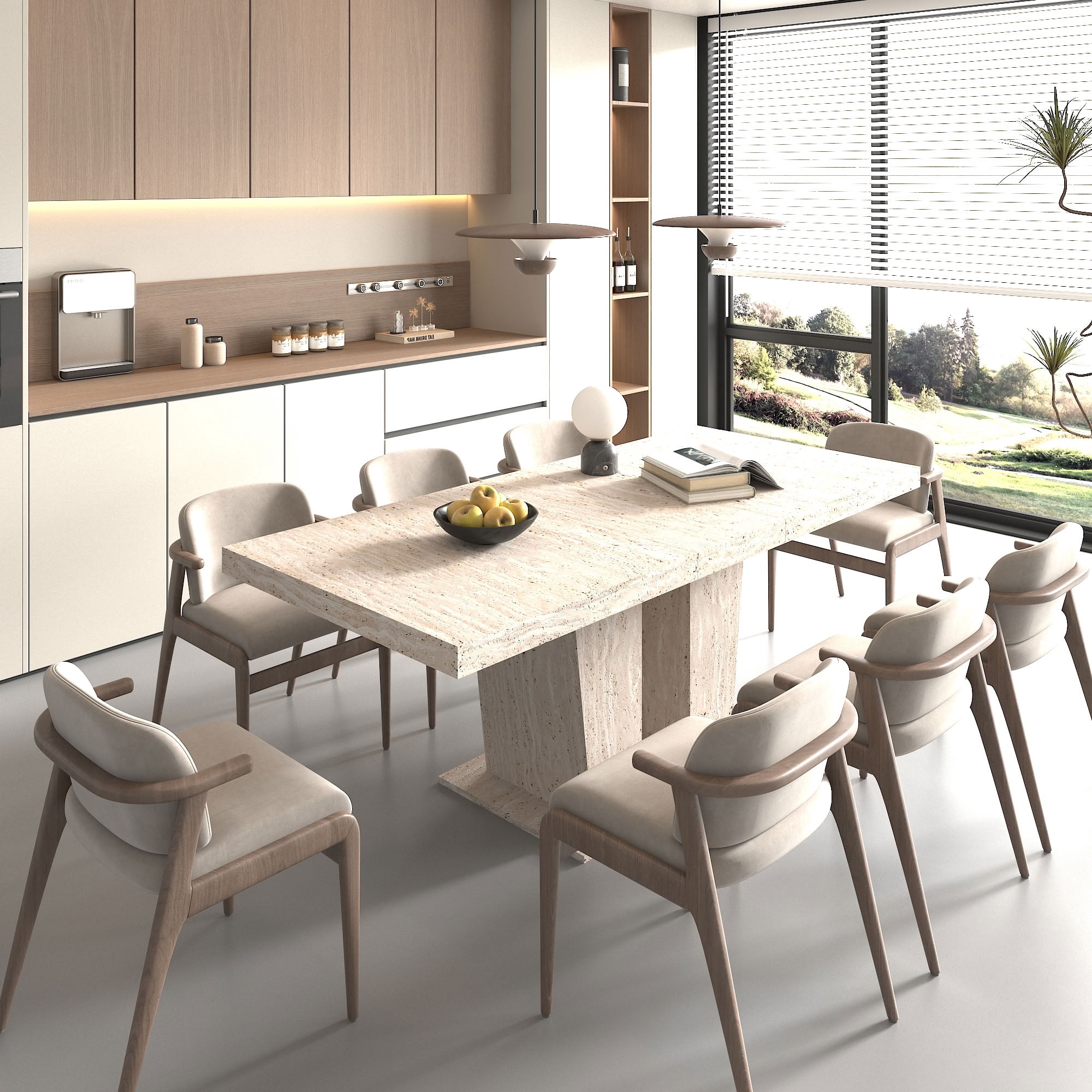 MAYEERTY Expandable Rectangular Dining Table for 6 to 10 People, Extendable Kitchen Dining Table with Hidden Built-in Extension Panel, Sfor Dining Room, Apartment, Kitchen, Family Gathering Furniture