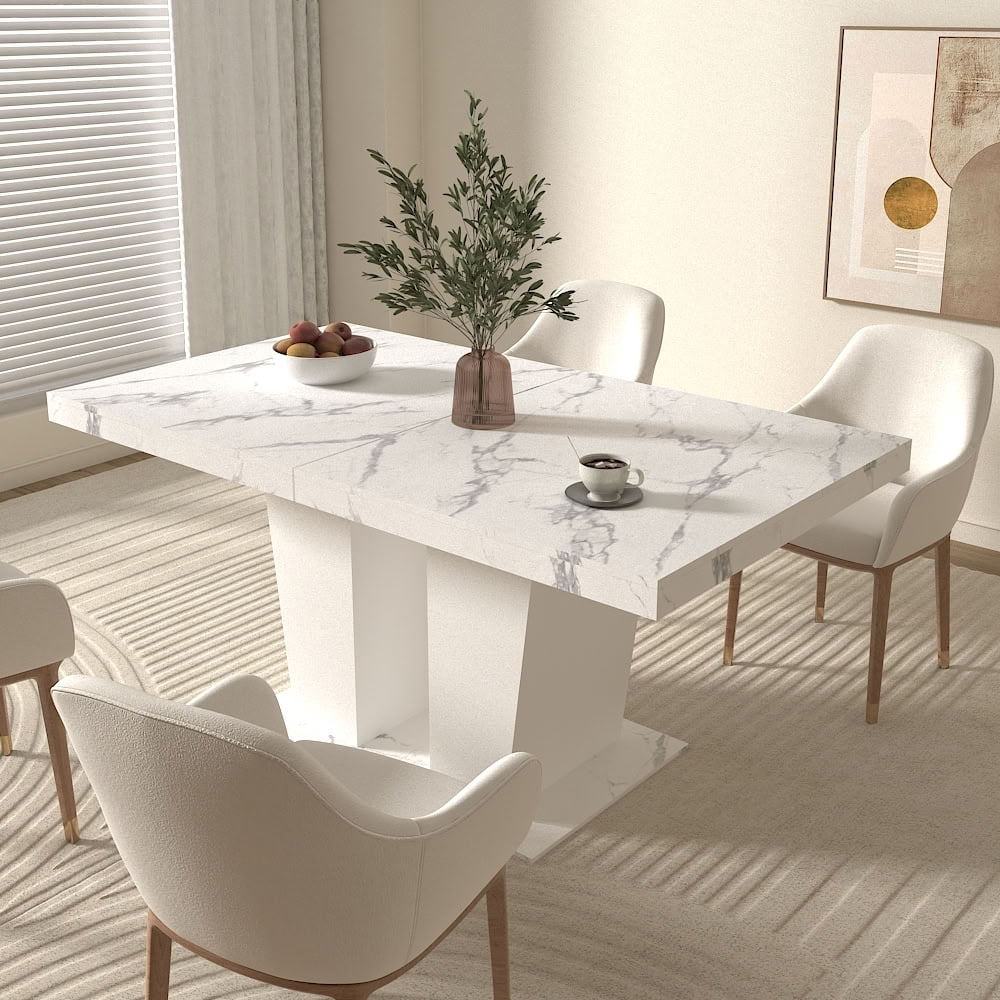 MAYEERTY Expandable Rectangular Dining Table for 6 to 10 People, Extendable Kitchen Dining Table with Hidden Built-in Extension Panel, Sfor Dining Room, Apartment, Kitchen, Family Gathering Furniture