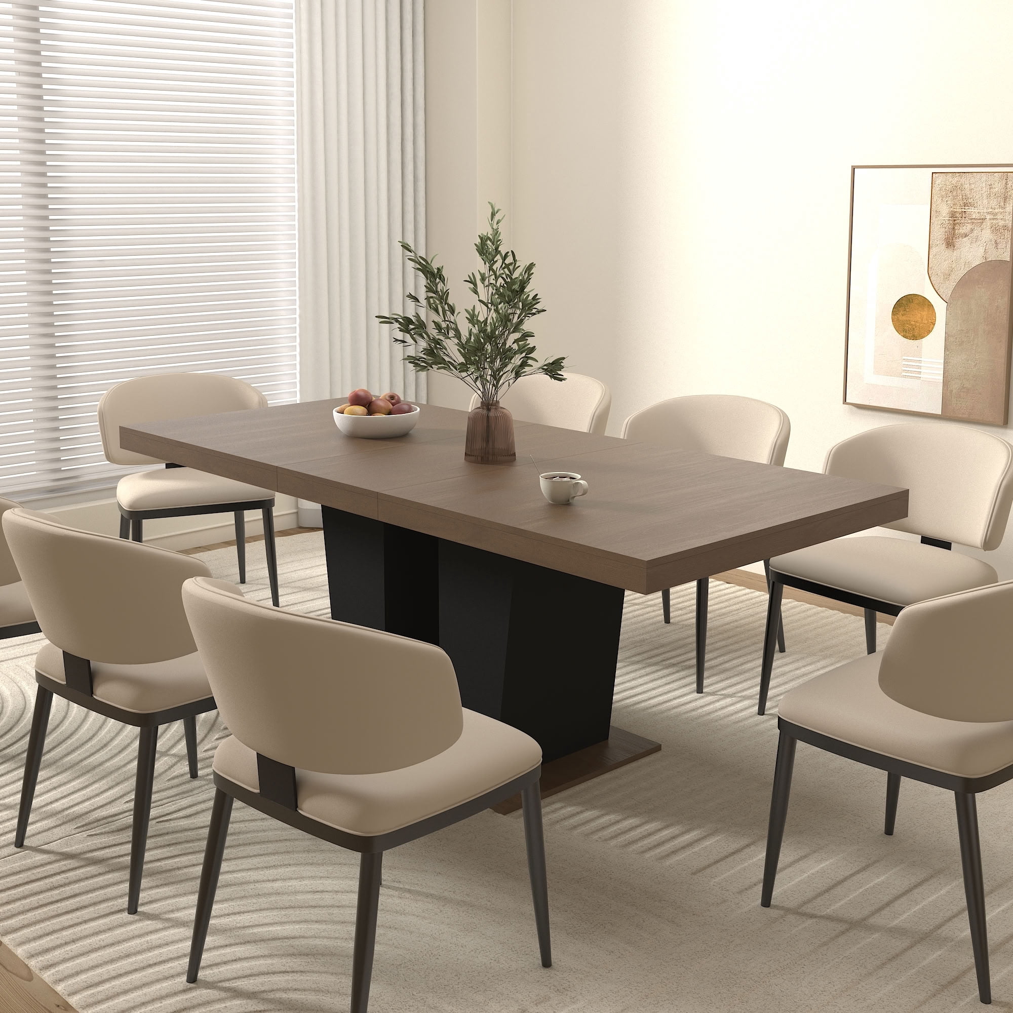 MAYEERTY Expandable Rectangular Dining Table for 6 to 10 People, Extendable Kitchen Dining Table with Hidden Built-in Extension Panel, Sfor Dining Room, Apartment, Kitchen, Family Gathering Furniture