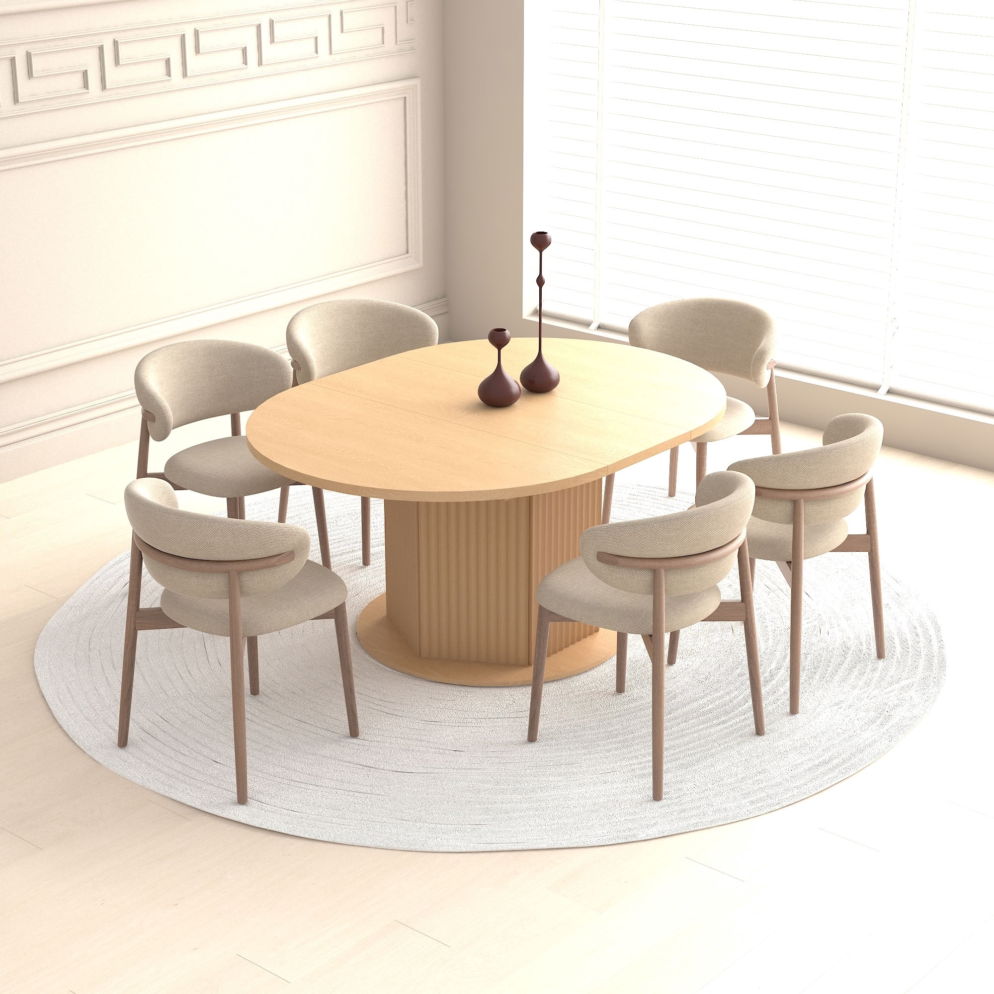 MAYEERTY Expandable Round Dining Table for 4 to 6 Adults, Extendable Kitchen Dinner Table with Removable Leaf, for Home Dining Room, Family Party, Apartment Furniture