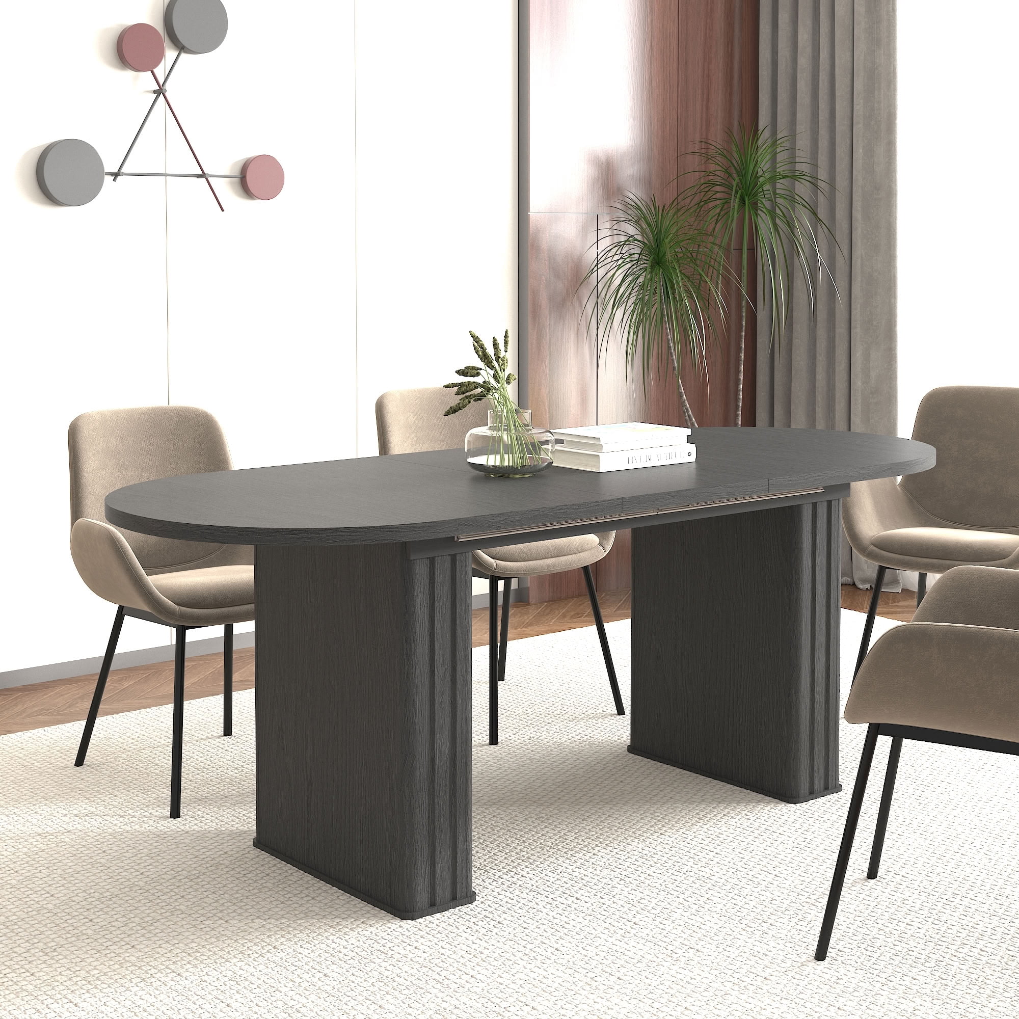 MAYEERTY Extendable Oval Dining Table for 4-8 People, Expandable Kitchen Dinner Table for Living Room, Dining Room, Apartment, Family Daily Meals & Dinner Parties