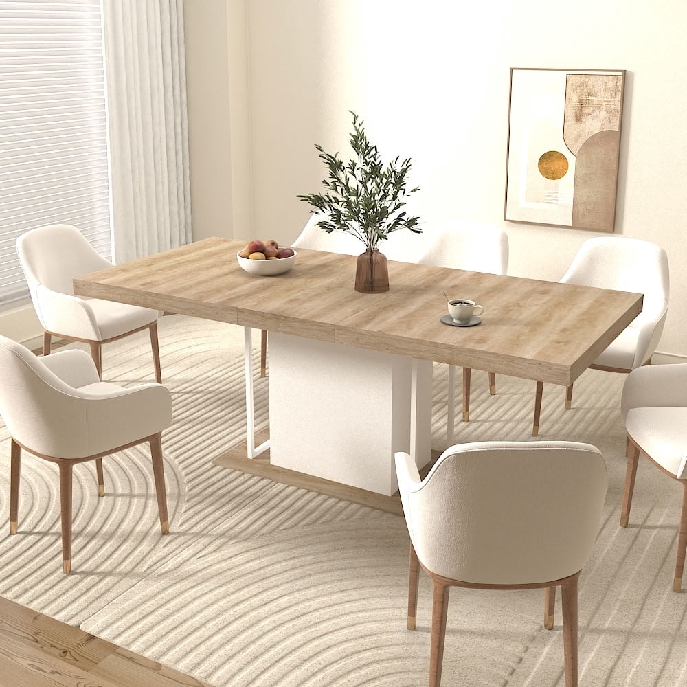 MAYEERTY Extendable Rectangular Dining Table for 6-10 People, Expandable Kitchen Dining Table with Built-In Extension Leaf, for Dining Room Kitchen Apartment Home Dinner Party