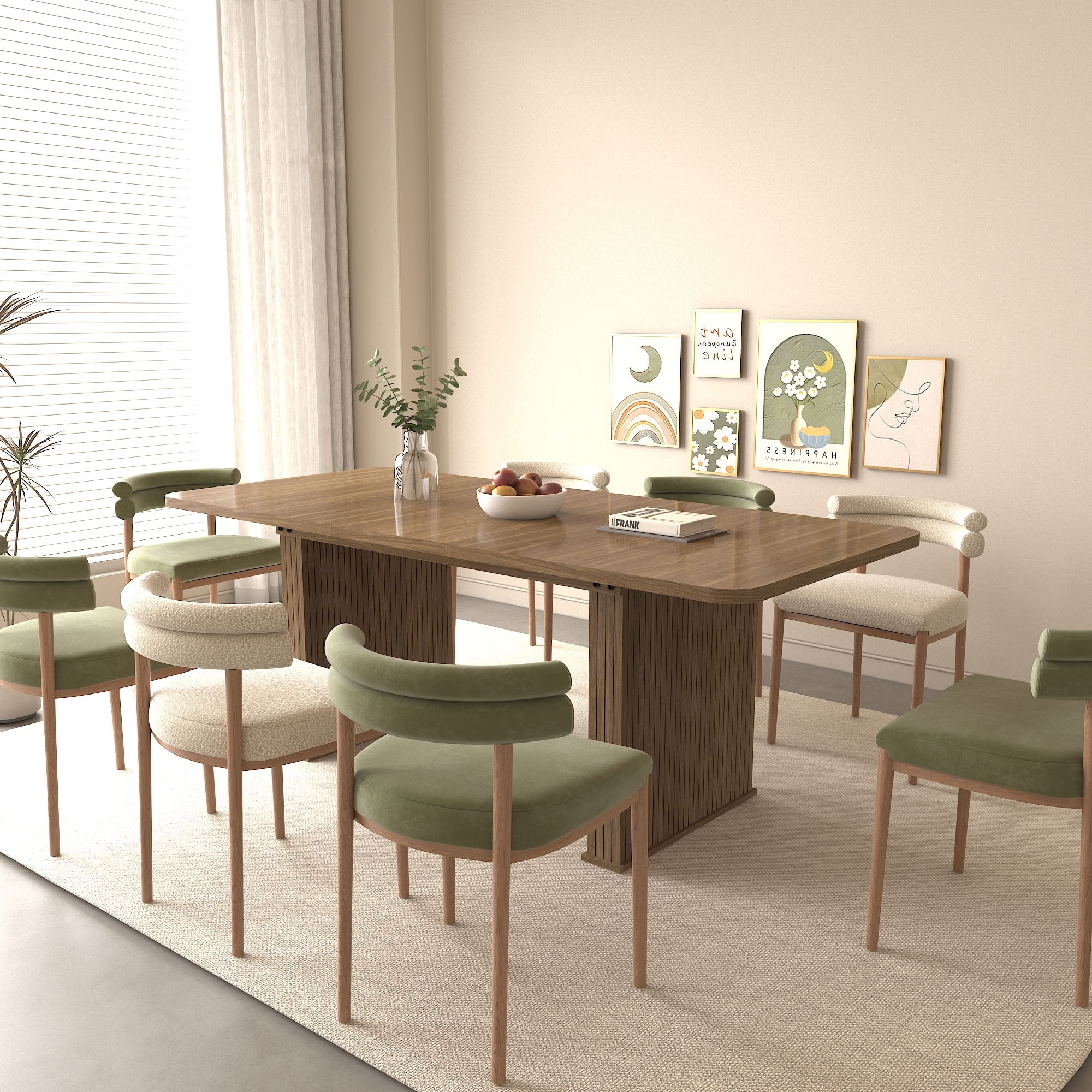 MAYEERTY Extendable Rectangular Dining Table for 6-10 People, Modern Extendable Kitchen Dining Table for Dining Room, Apartment, Kitchen, Family Gathering Furniture