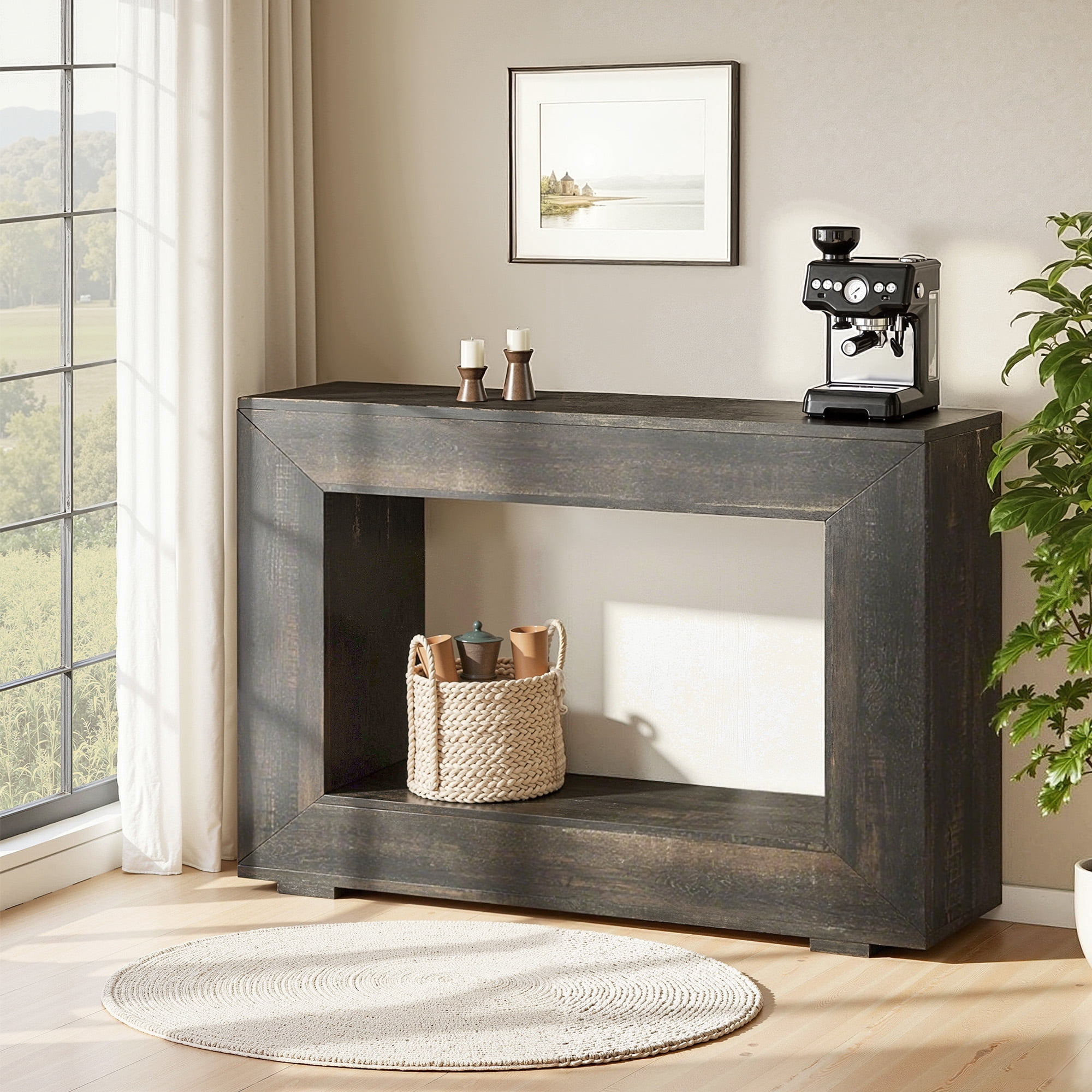 MAYEERTY Farmhouse Rustic Wood Grain Console Table with Vintage Simple Charm