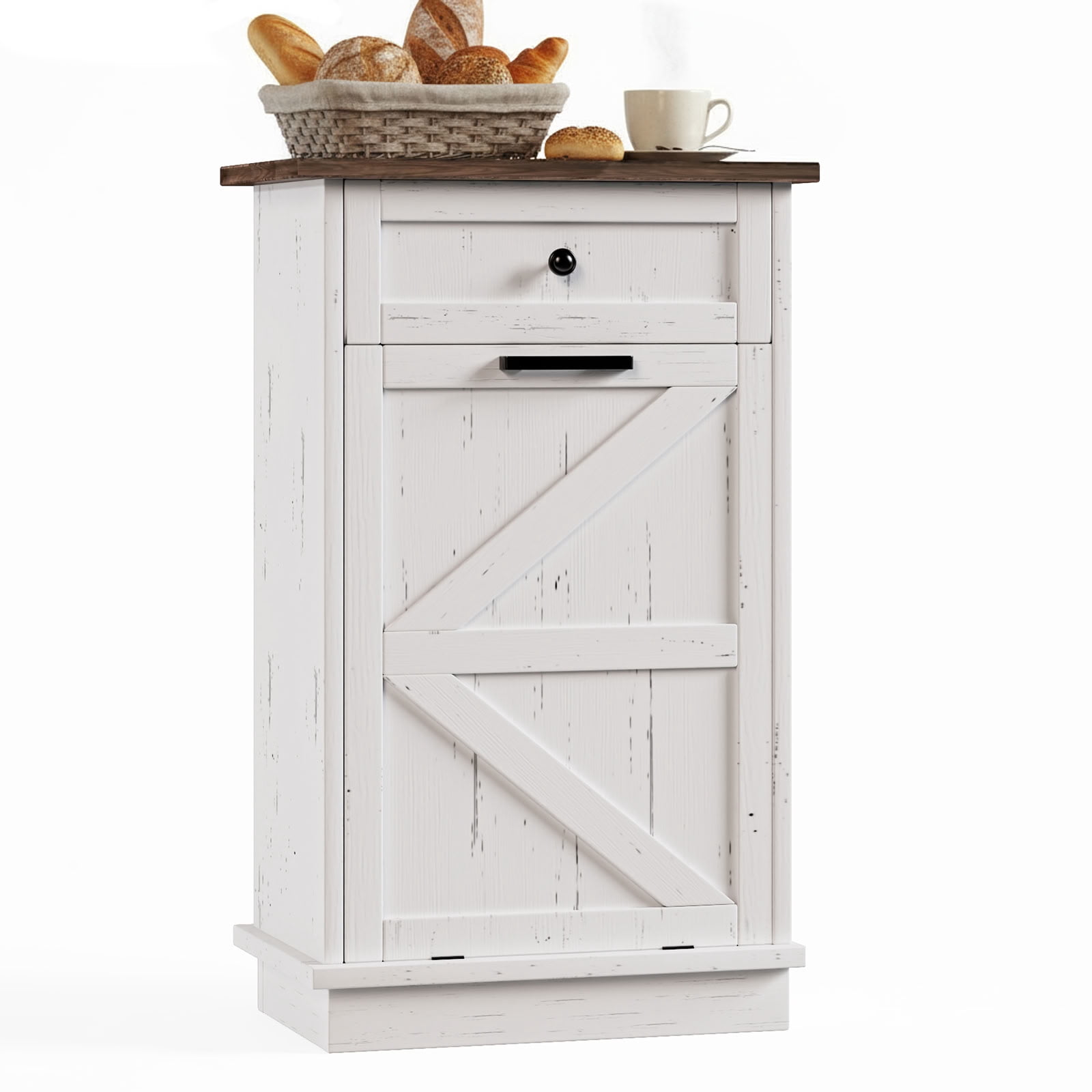 MAYEERTY Farmhouse Storage Cabinet with Drawer, Tilt Out Trash Can Cabinet for 10 Gallon Bin, for Kitchen, Laundry, Living Room, Office