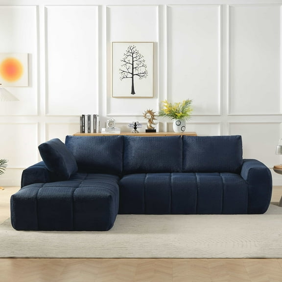 MAYEERTY Faux Fur L-Shape Oversized Sectional Sofa, Minimalist & Comfy Sleeper Couch for Living Room, 111×76" Blue